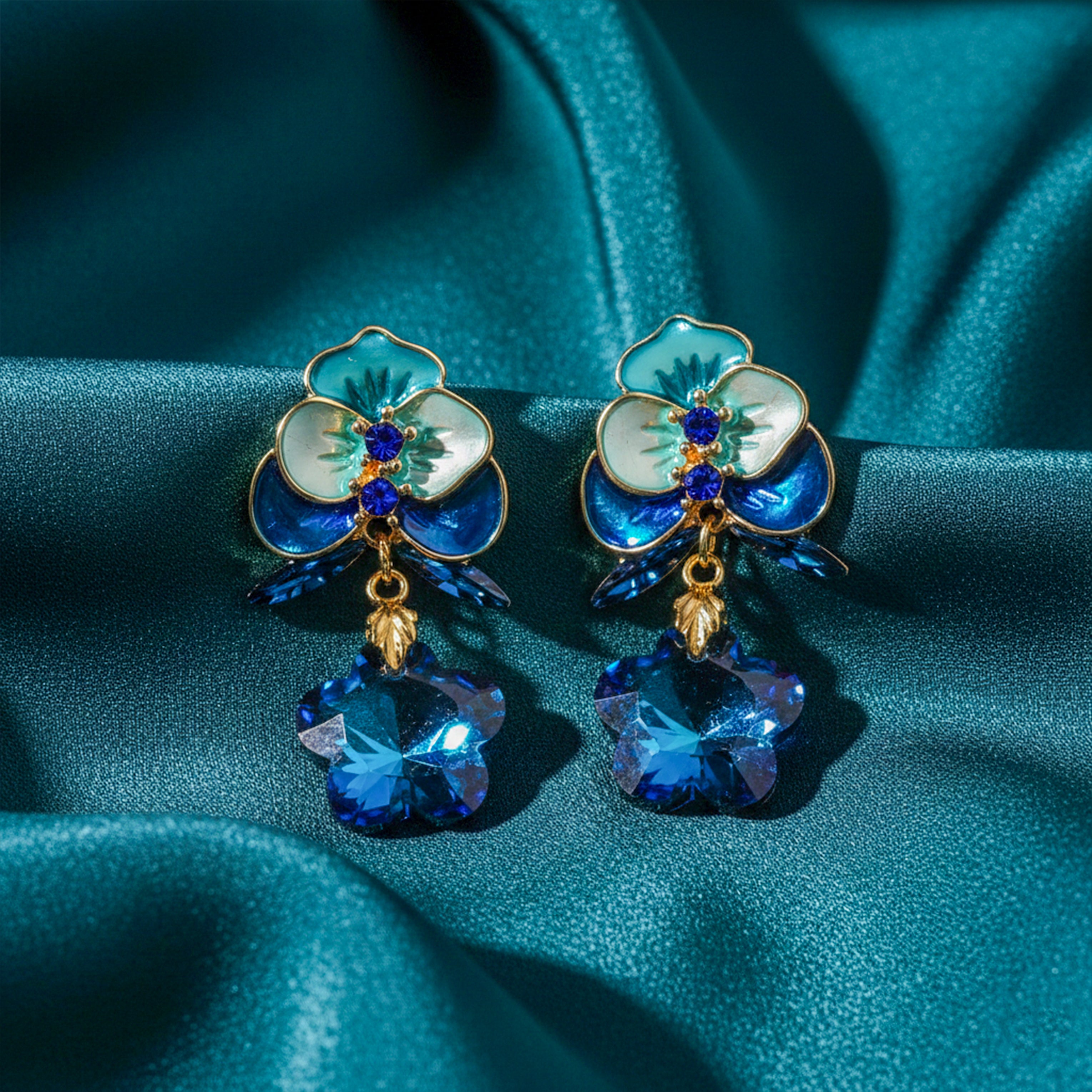 Blue Floral Crystal Earrings GWE -230