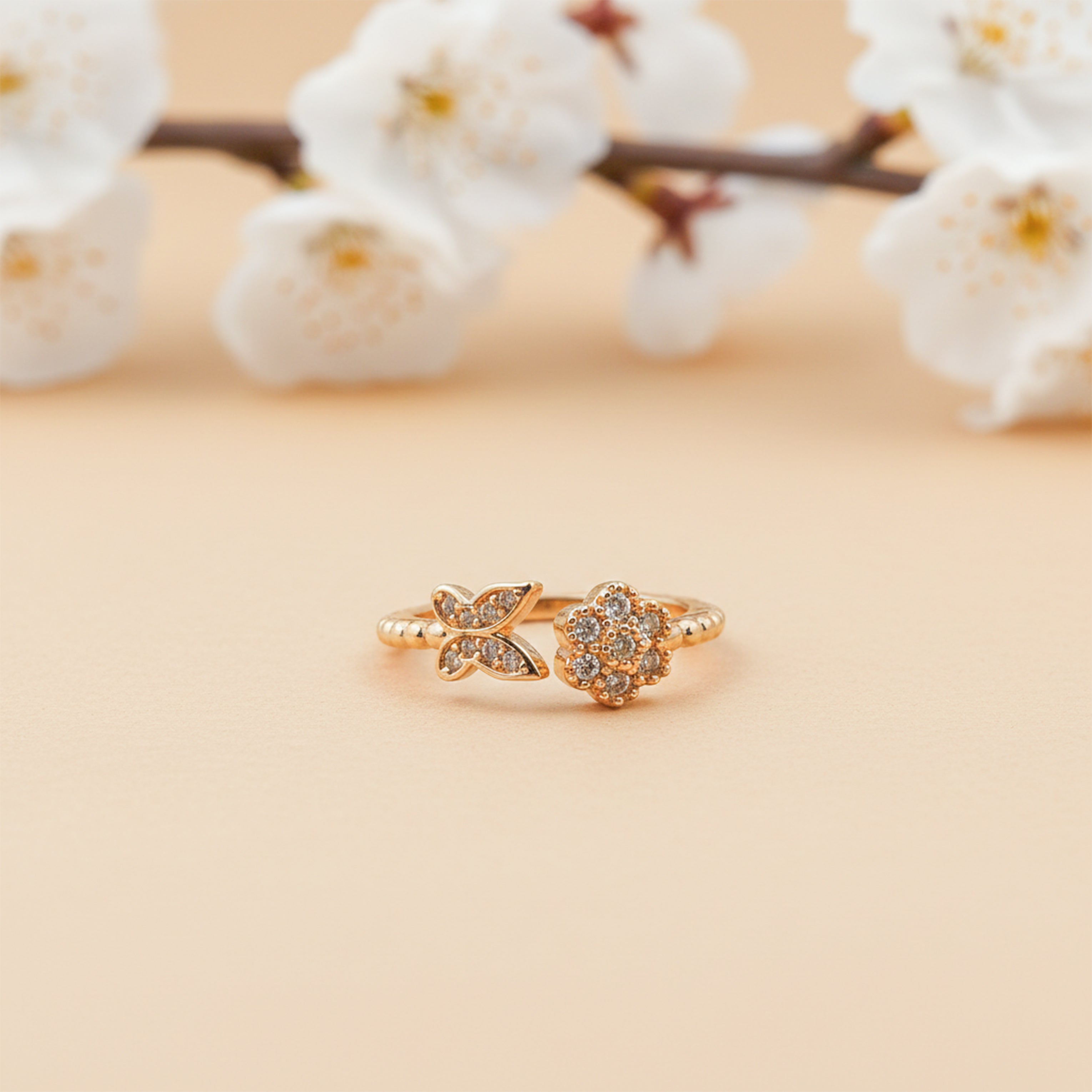 Blossom Butterfly Diamond Gold Ring GWR -11
