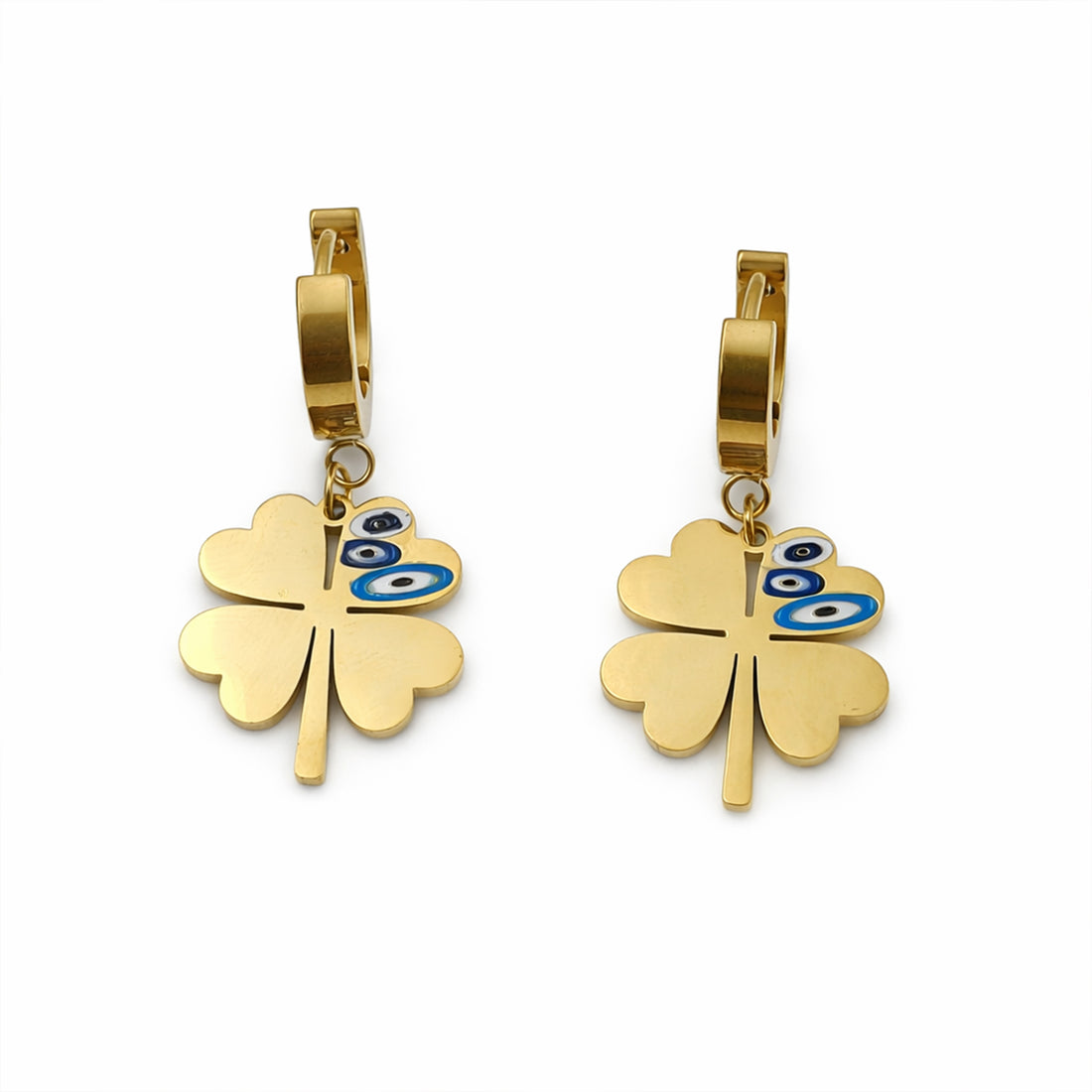 Lucky Clover Nazar Hoop Earrings GWE -82