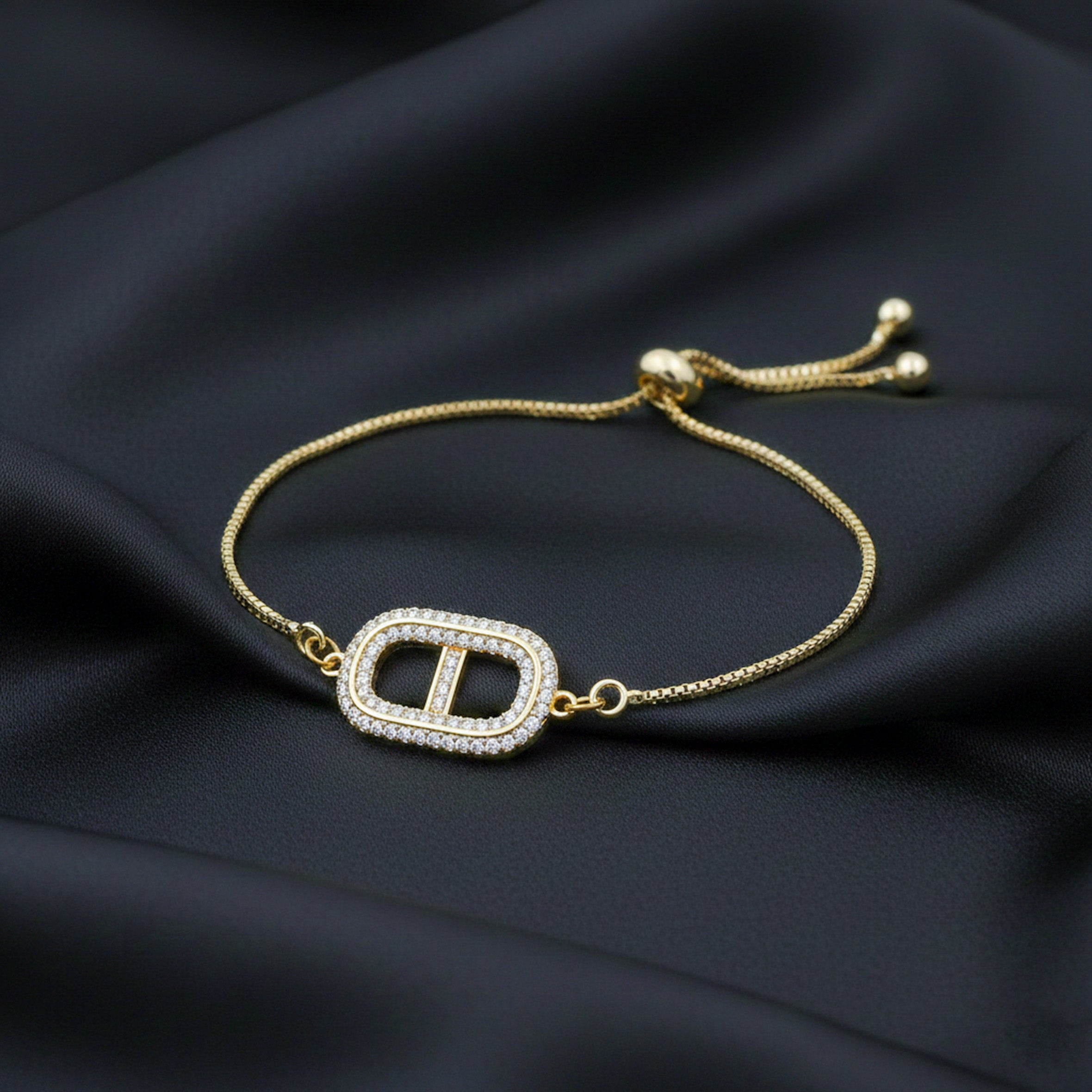 Pave Crystal Geometric Oval Link Slider Bracelet GWB -166