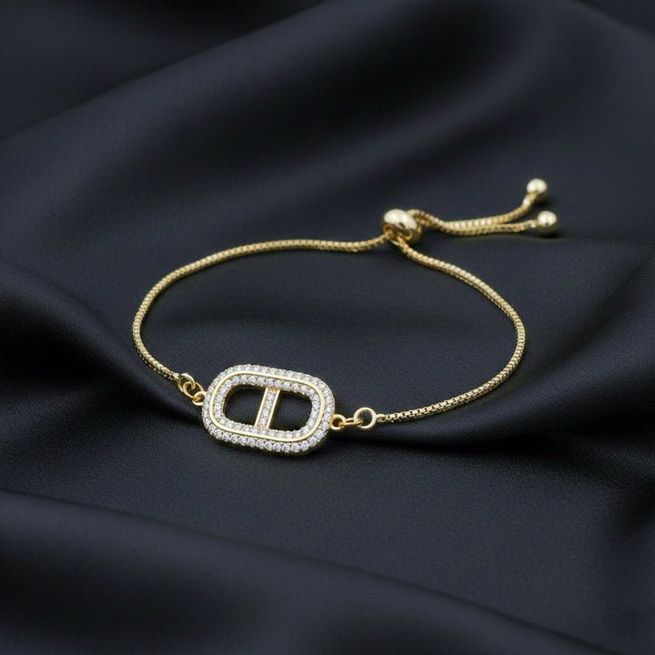 Pave Crystal Geometric Oval Link Slider Bracelet GWB -166