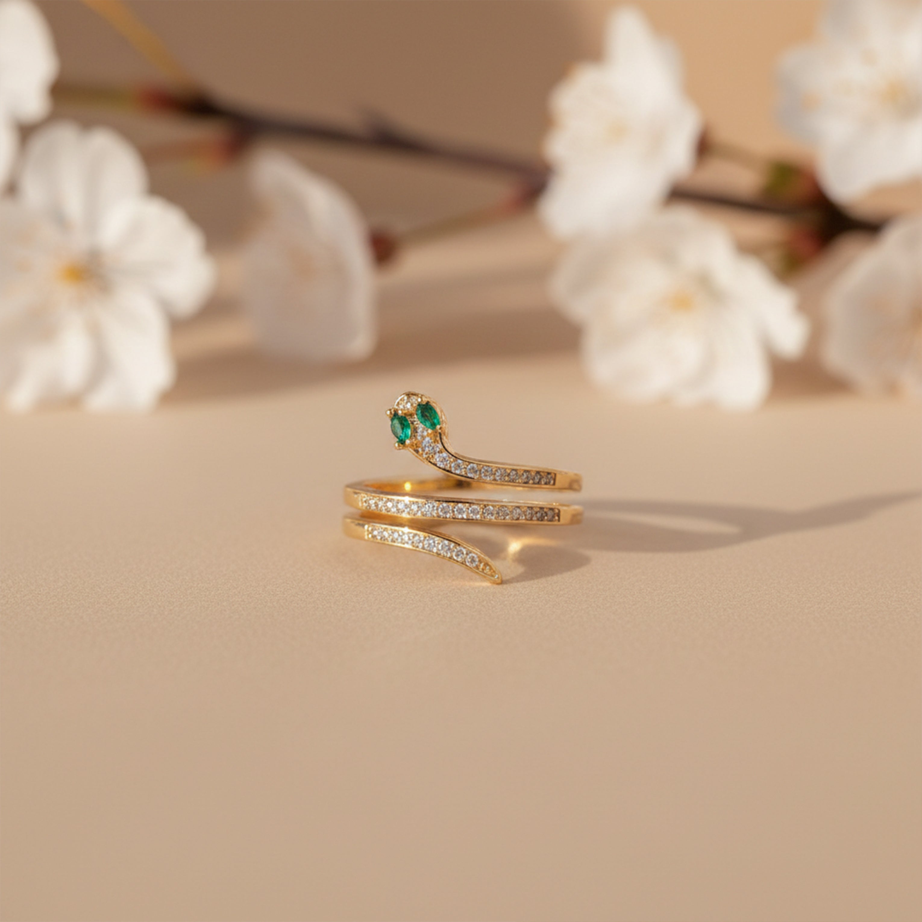 Golden Emerald Serpent Wrap Ring GWR -59
