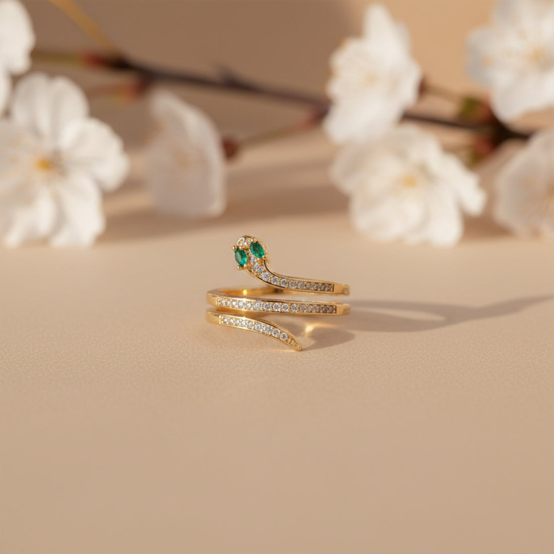 Golden Emerald Serpent Wrap Ring GWR -59