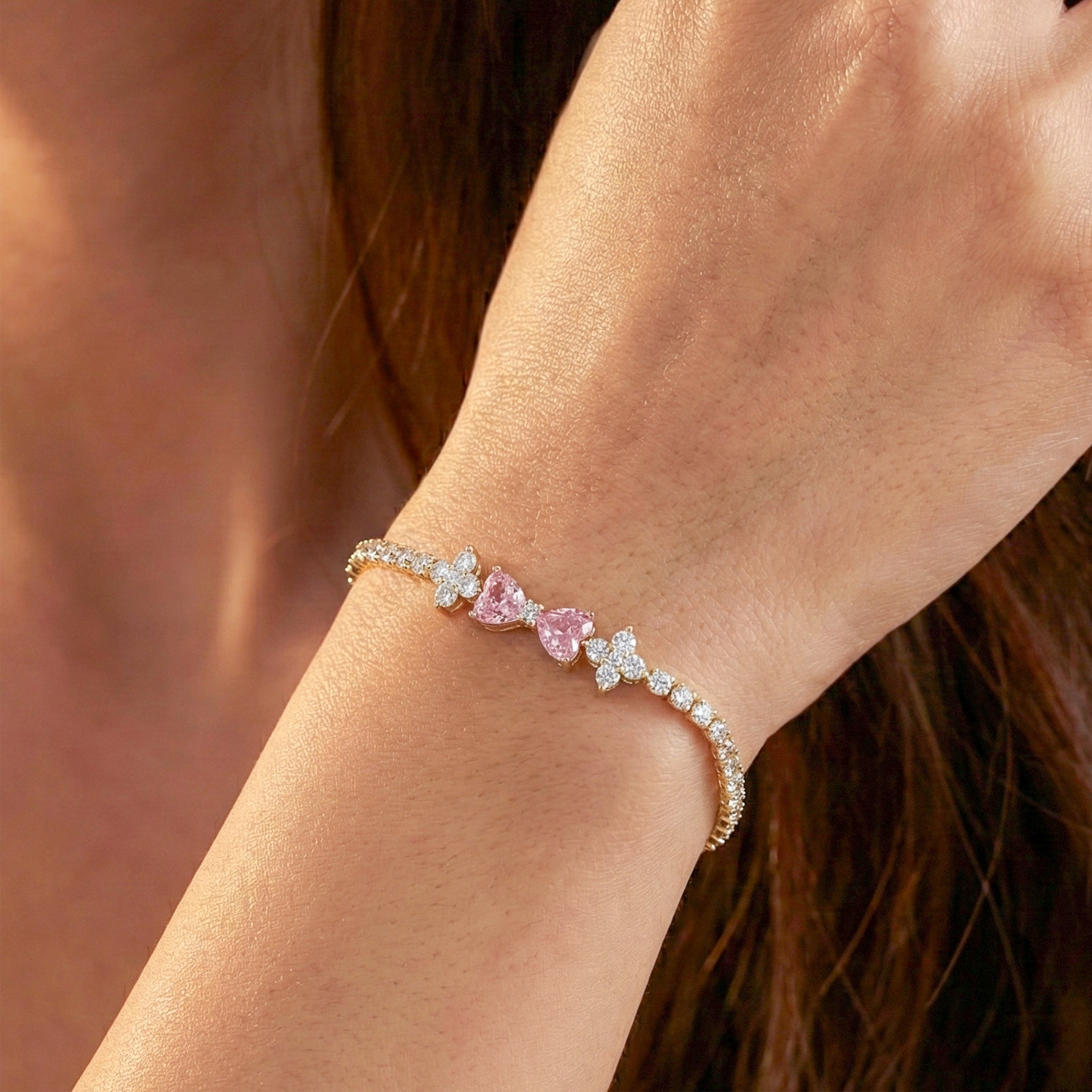 Golden Blush Bow Crystal Bracelet GWB -95