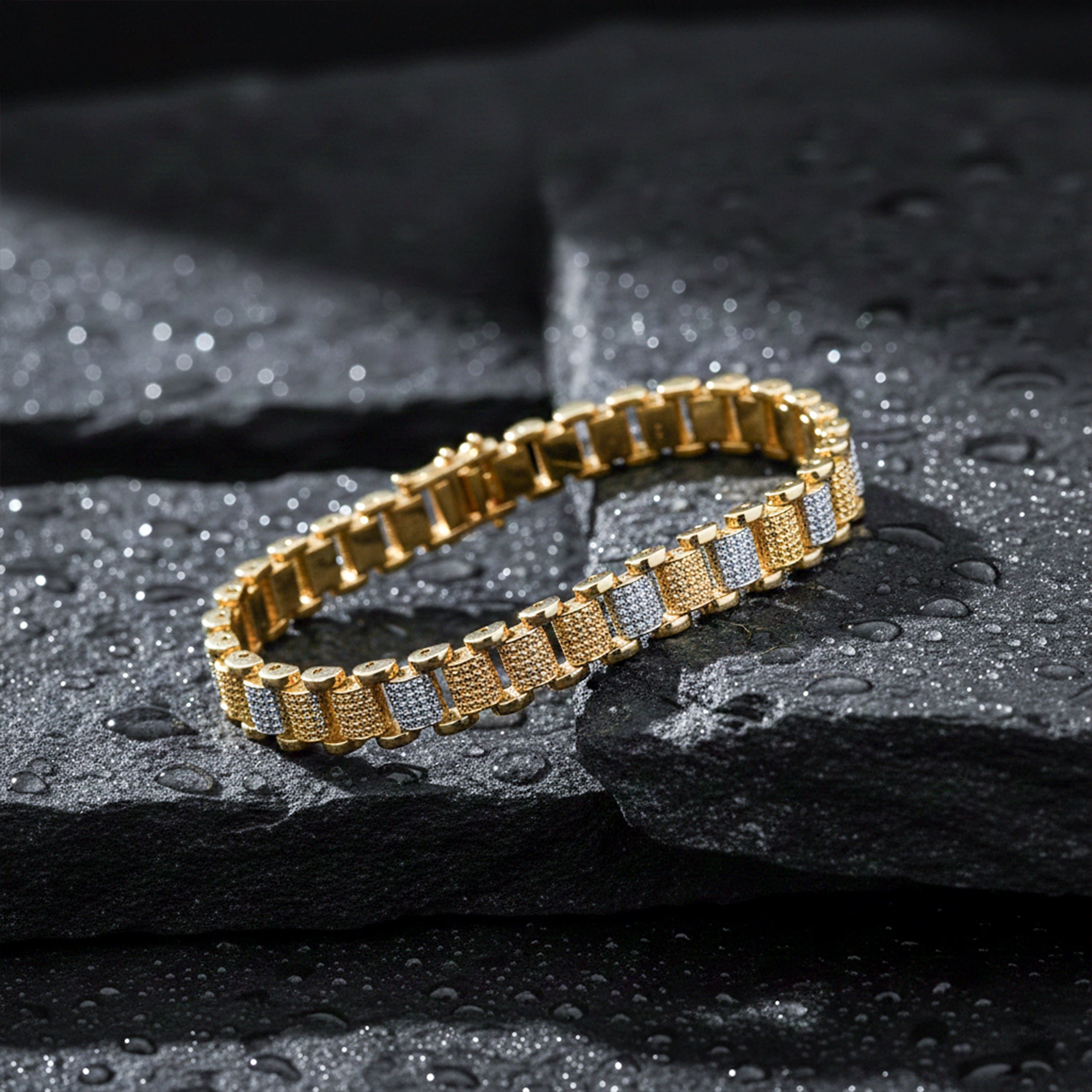Dual-Tone Textured Men’s Bracelet GMB -7