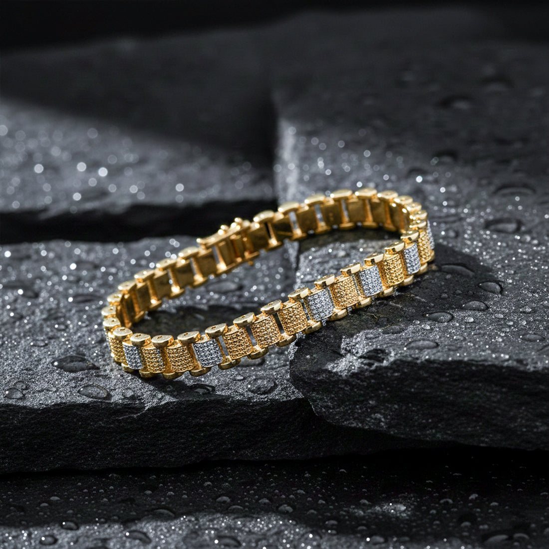 Dual-Tone Textured Men’s Bracelet GMB -7