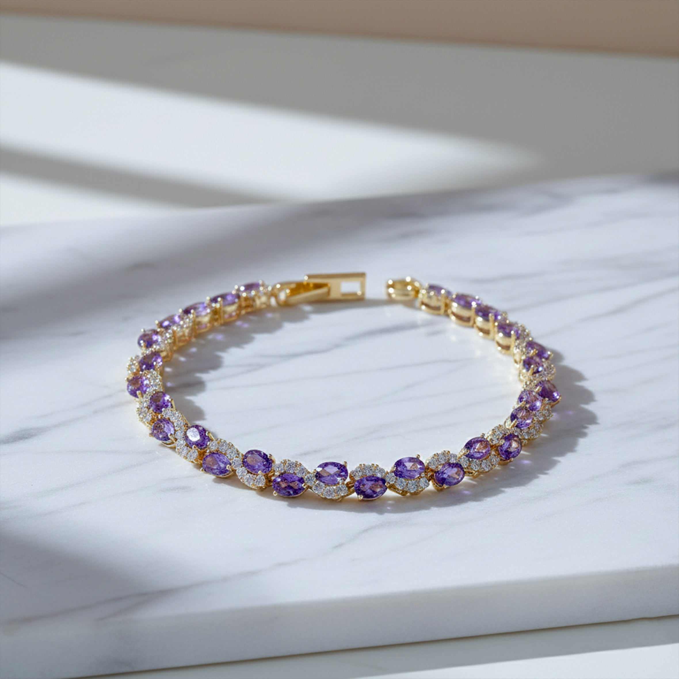 Purple Oval Stone Halo Tennis Bracelet GWB -146