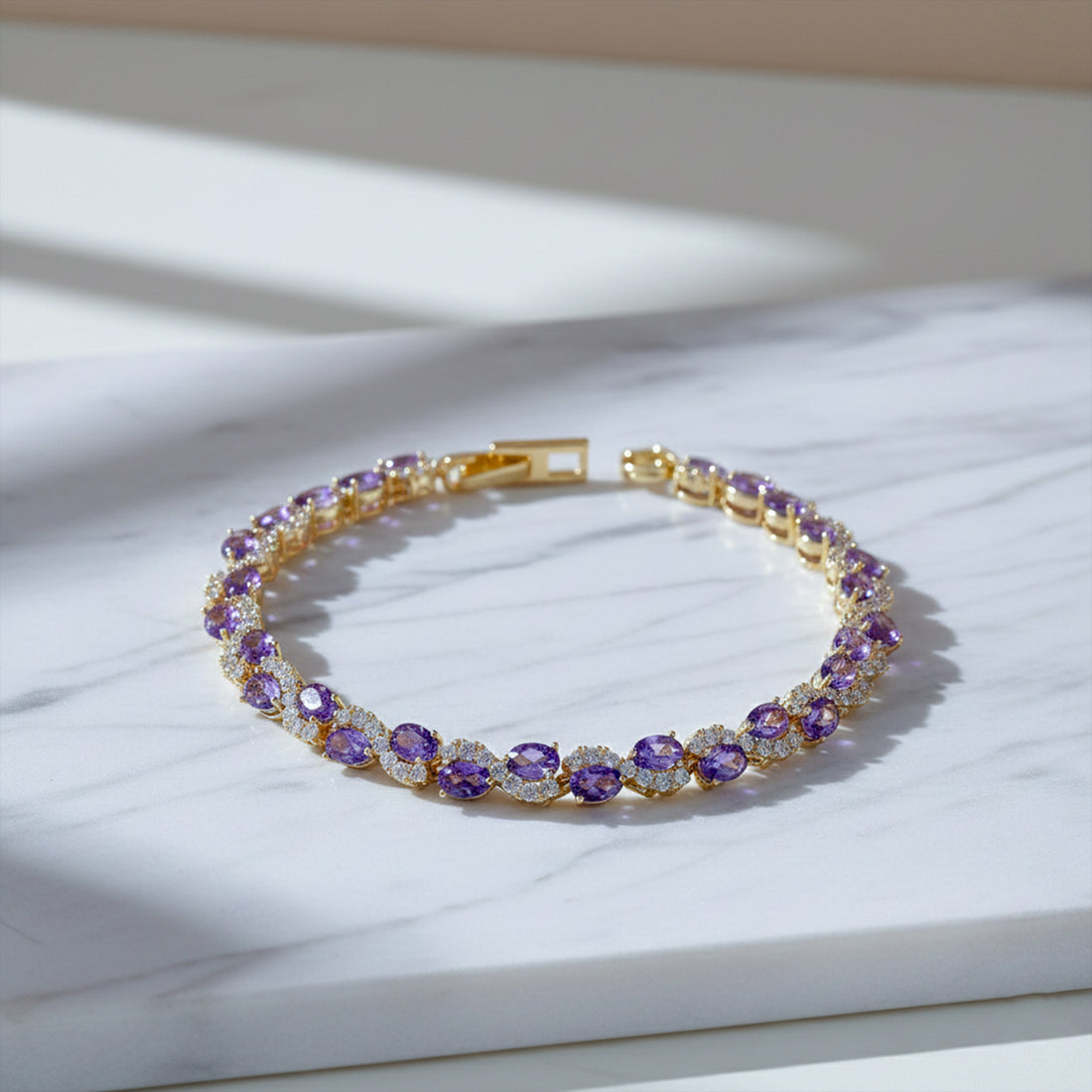 Purple Oval Stone Halo Tennis Bracelet GWB -146