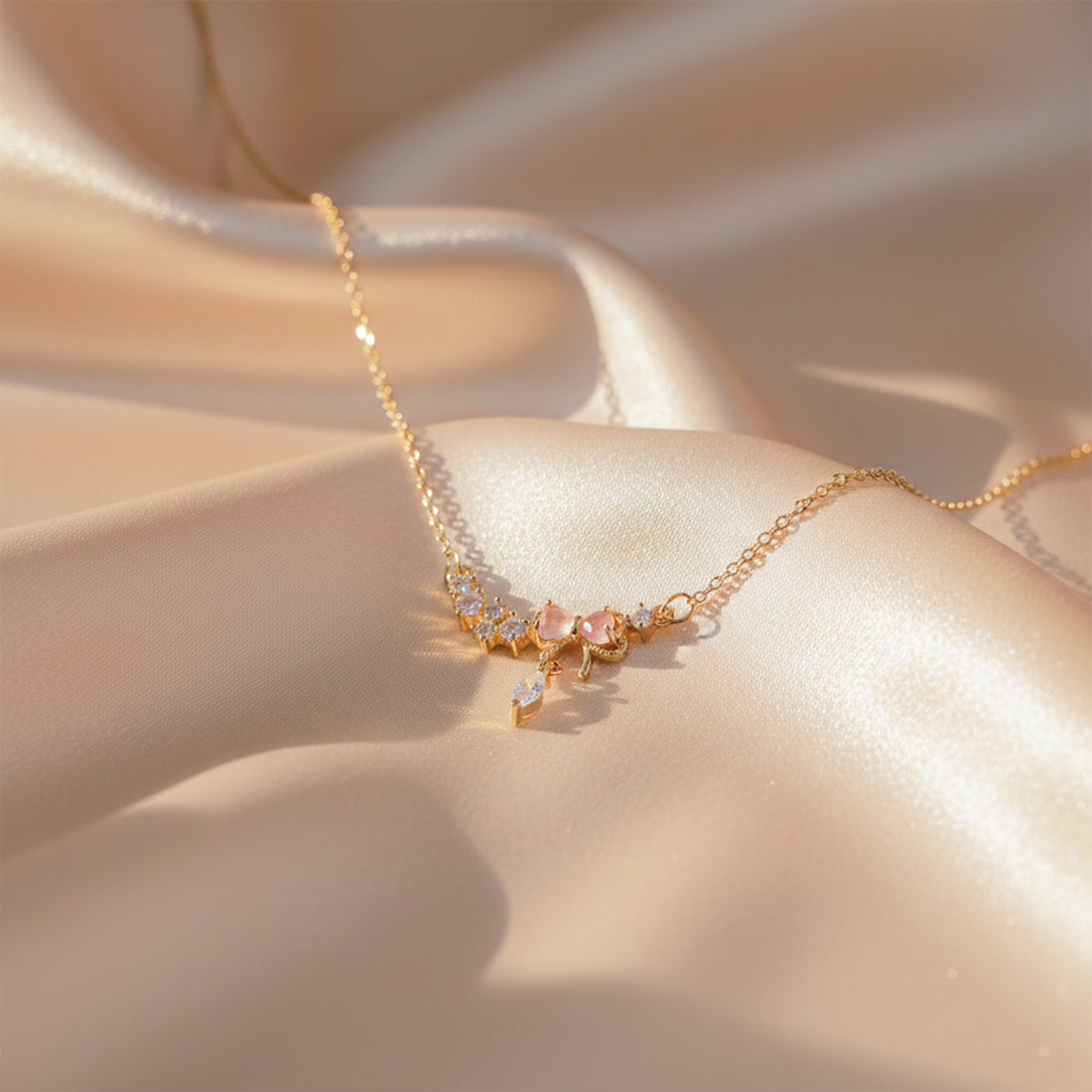 Bow Crystal Drop Necklace GWN -132