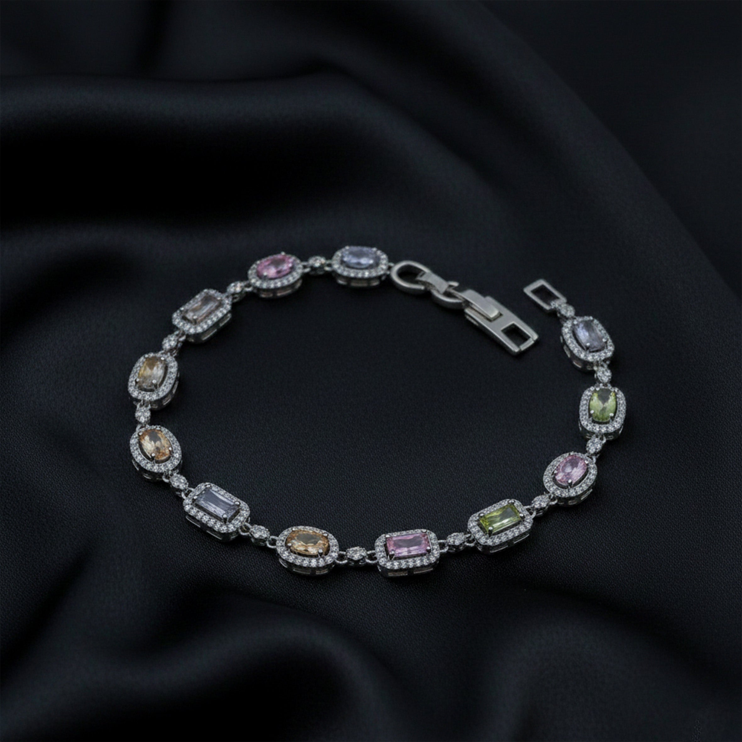 Pastel Multicolor Mixed-Cut Halo Tennis Bracelet GWB -148