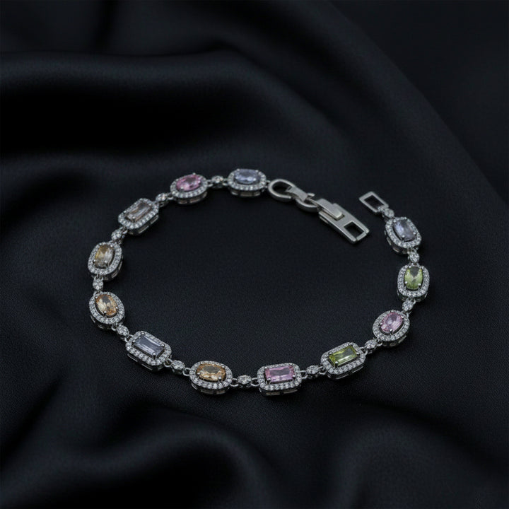 Pastel Multicolor Mixed-Cut Halo Tennis Bracelet GWB -148