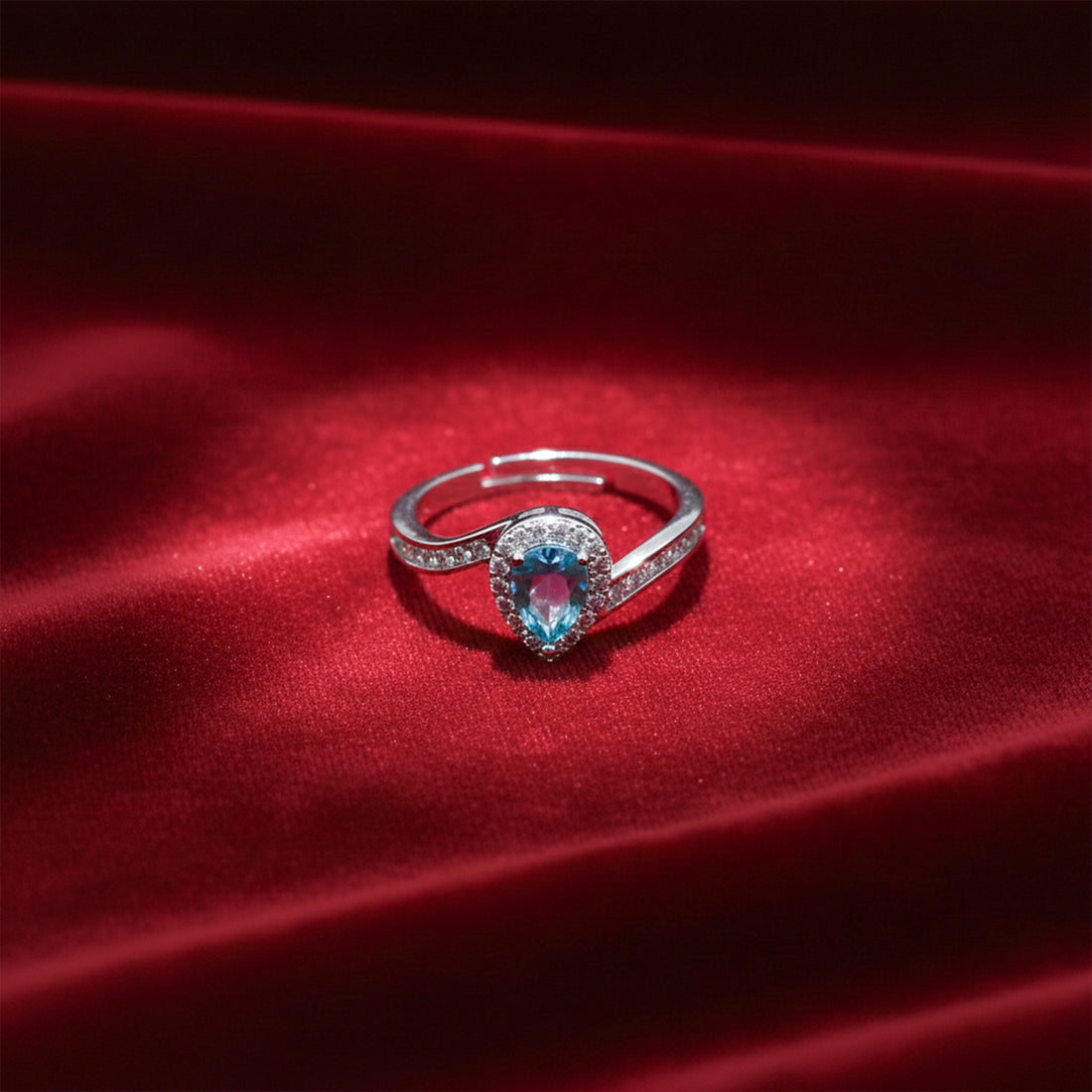 Ocean Teardrop Halo Silver Ring GWR -37