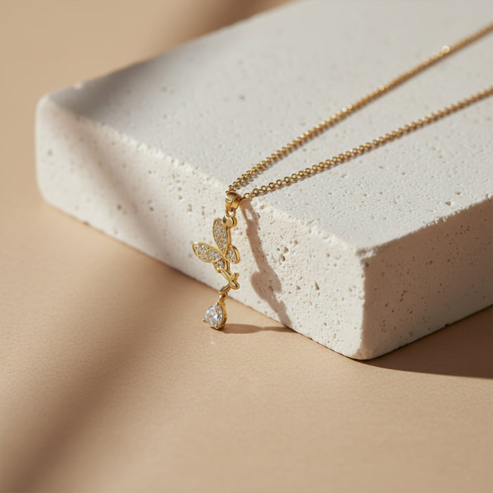 Elegant Butterfly Drop Pendant Necklace GWN -147