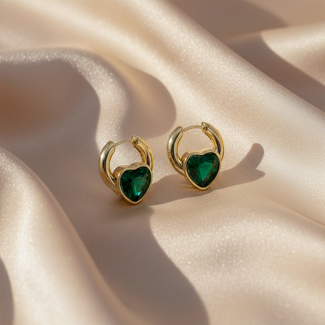 Emerald Glow Heart Hoops GWE -70