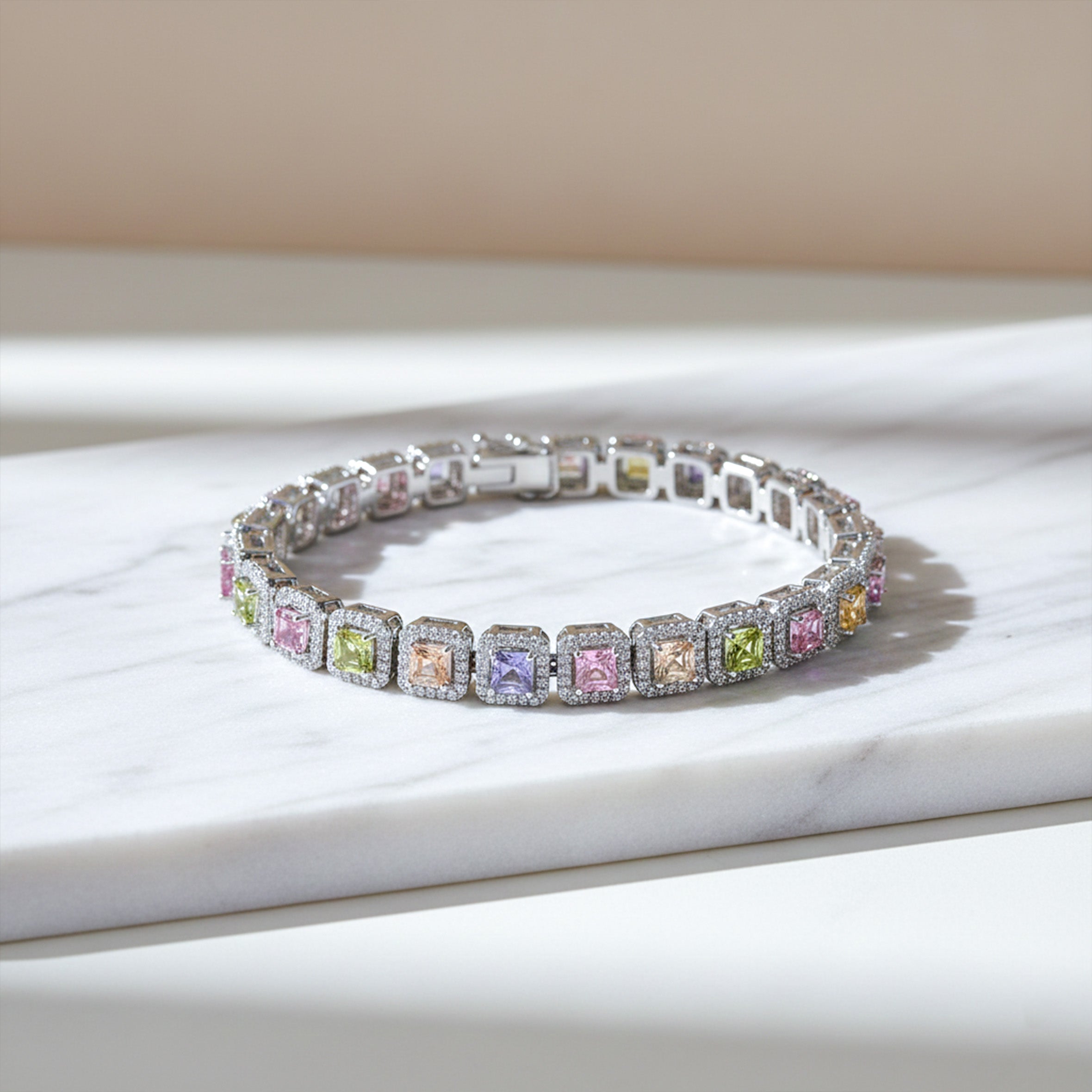 Multicolor Square Stone Tennis Bracelet GWB -145