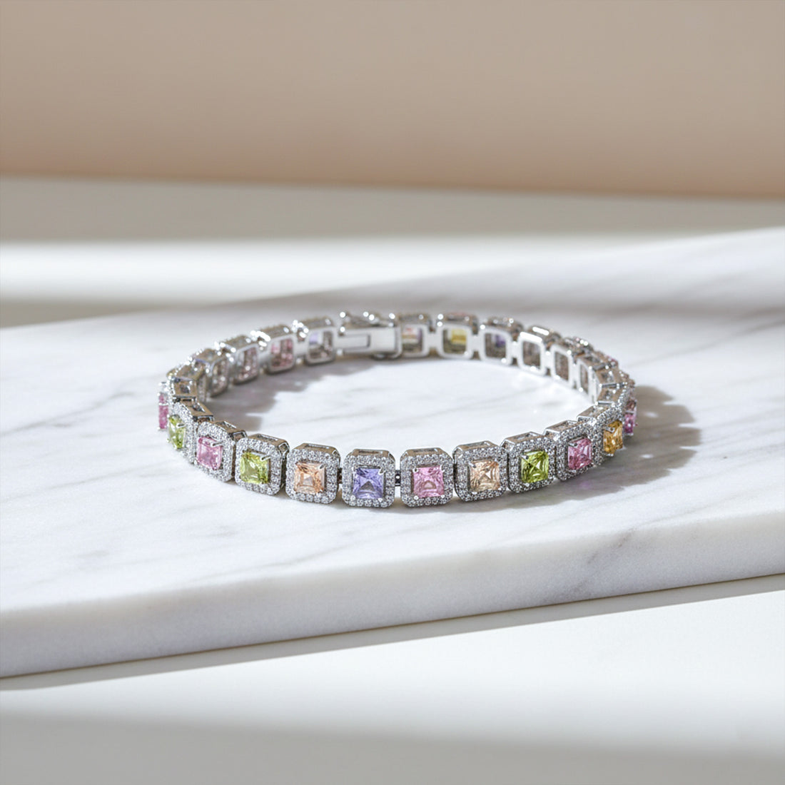 Multicolor Square Stone Tennis Bracelet GWB -145
