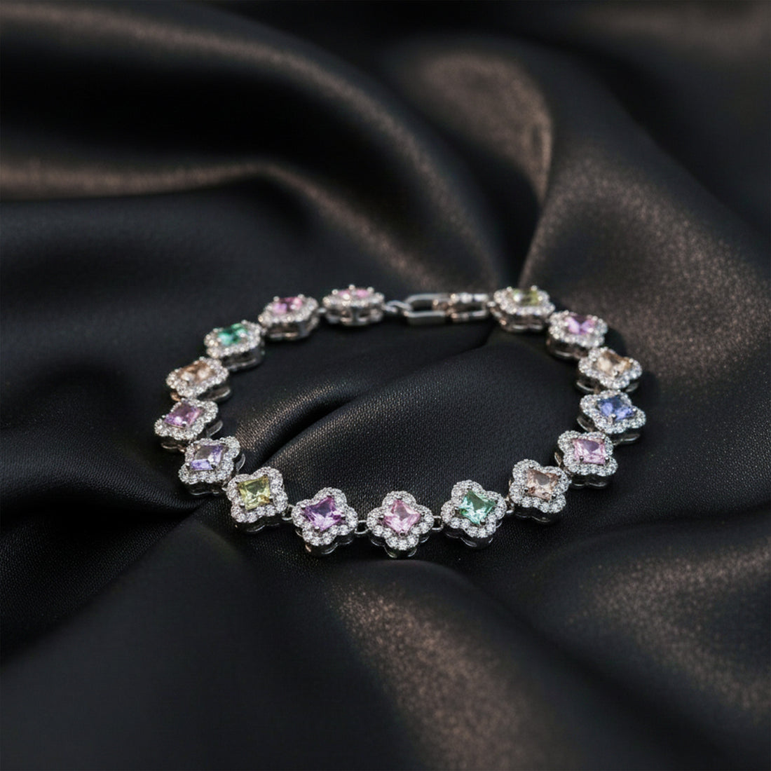 Multicolor Princess-Cut Halo Tennis Bracelet GWB -153