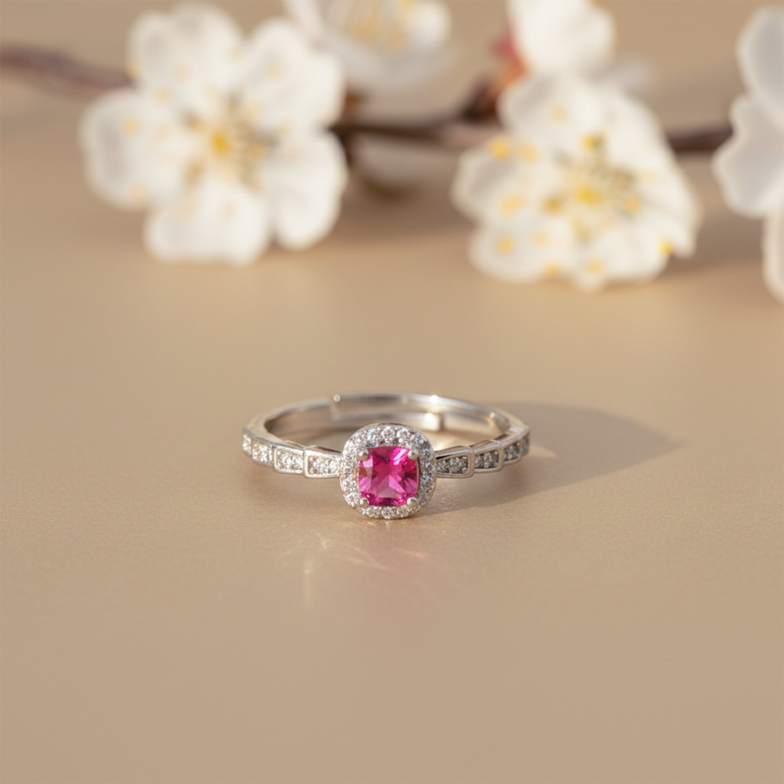 Ruby Glow Halo Silver Ring GWR -38