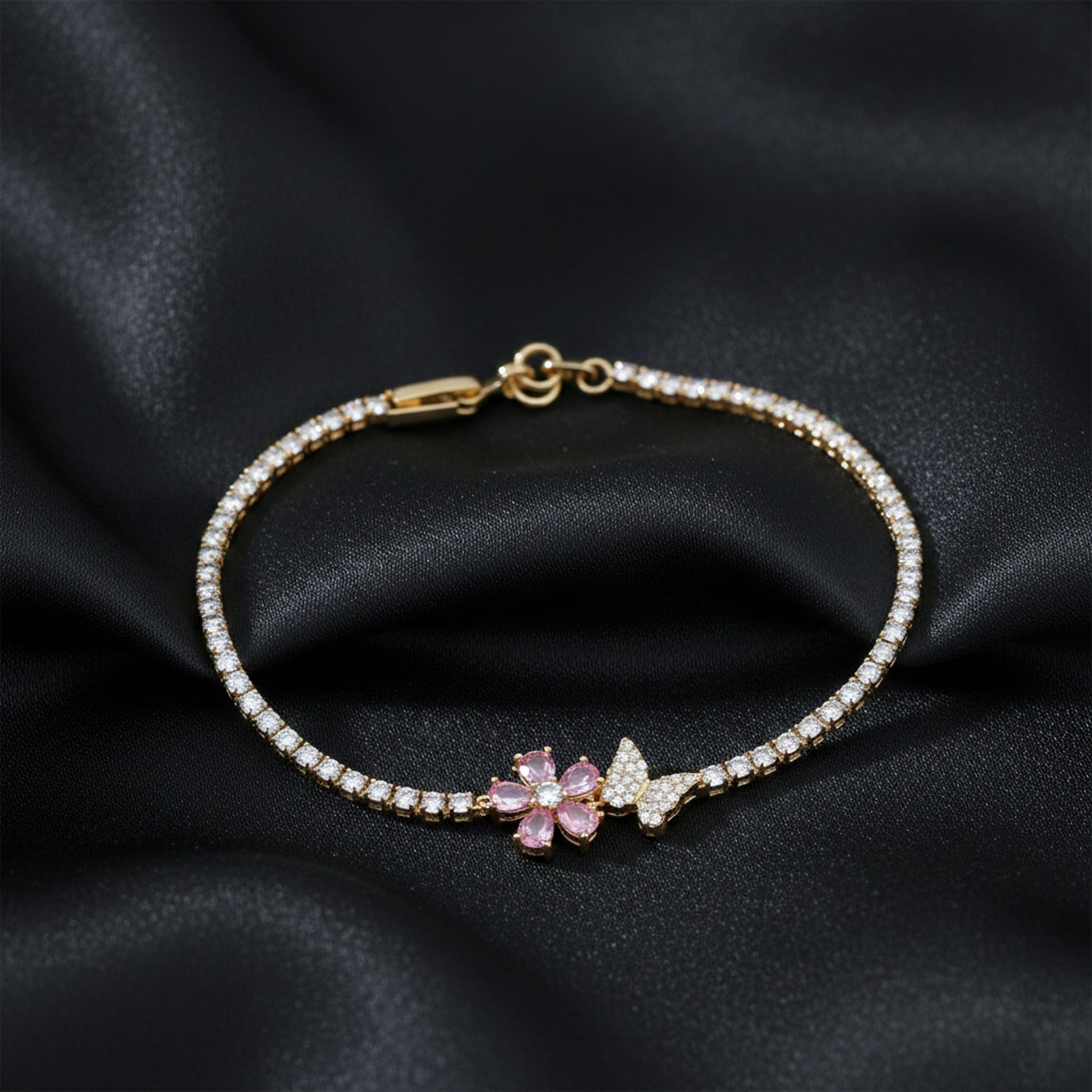 Golden Bloom Butterfly Tennis Bracelet GWB -93