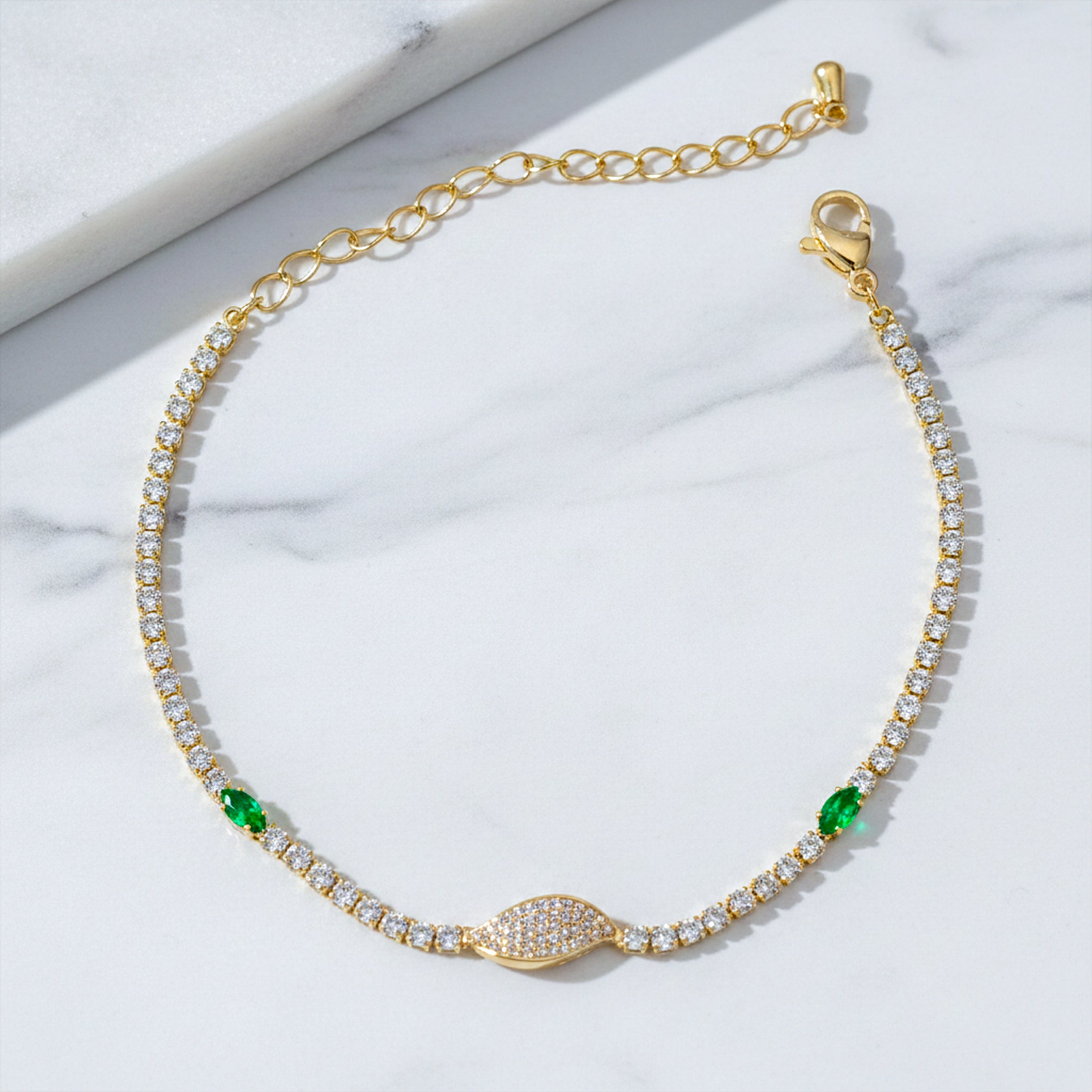 Emerald Leaf Tennis Bracelet GWB -106