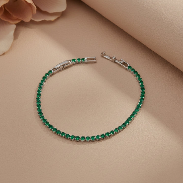 Green Small Diamond Silver Tennis Bracelet GWB-76