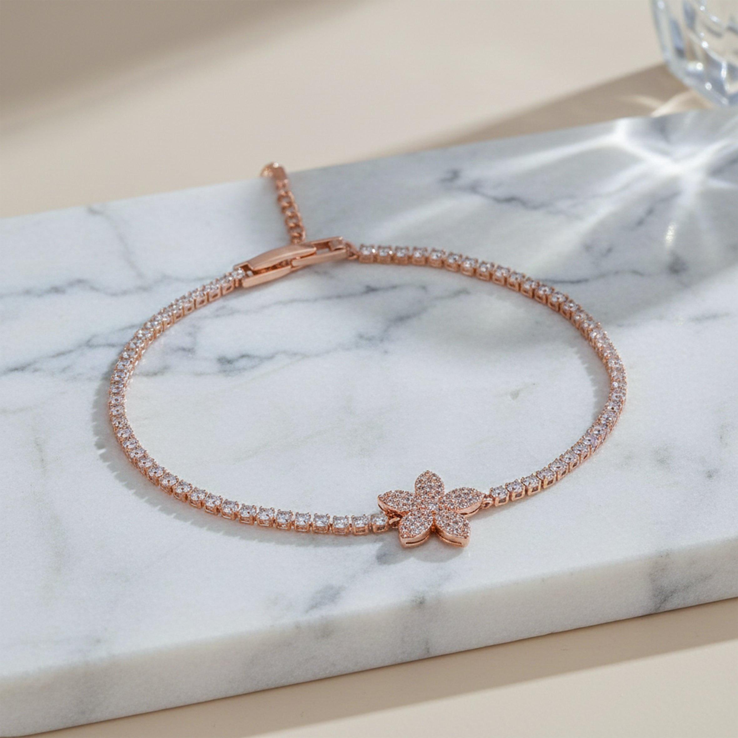 Rose Gold Blossom Crystal Tennis Bracelet GWB -92