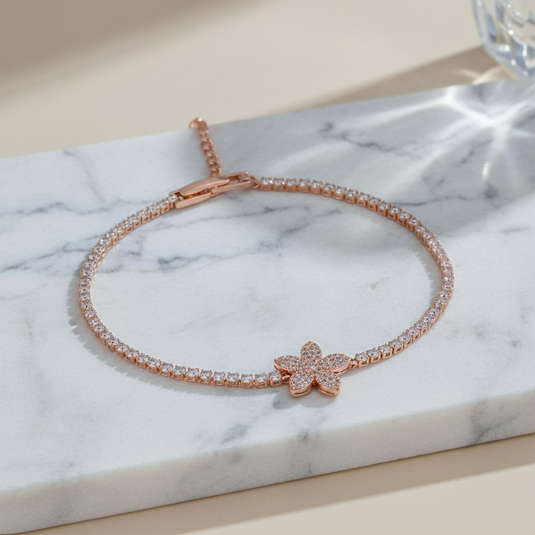 Rose Gold Blossom Crystal Tennis Bracelet GWB -92