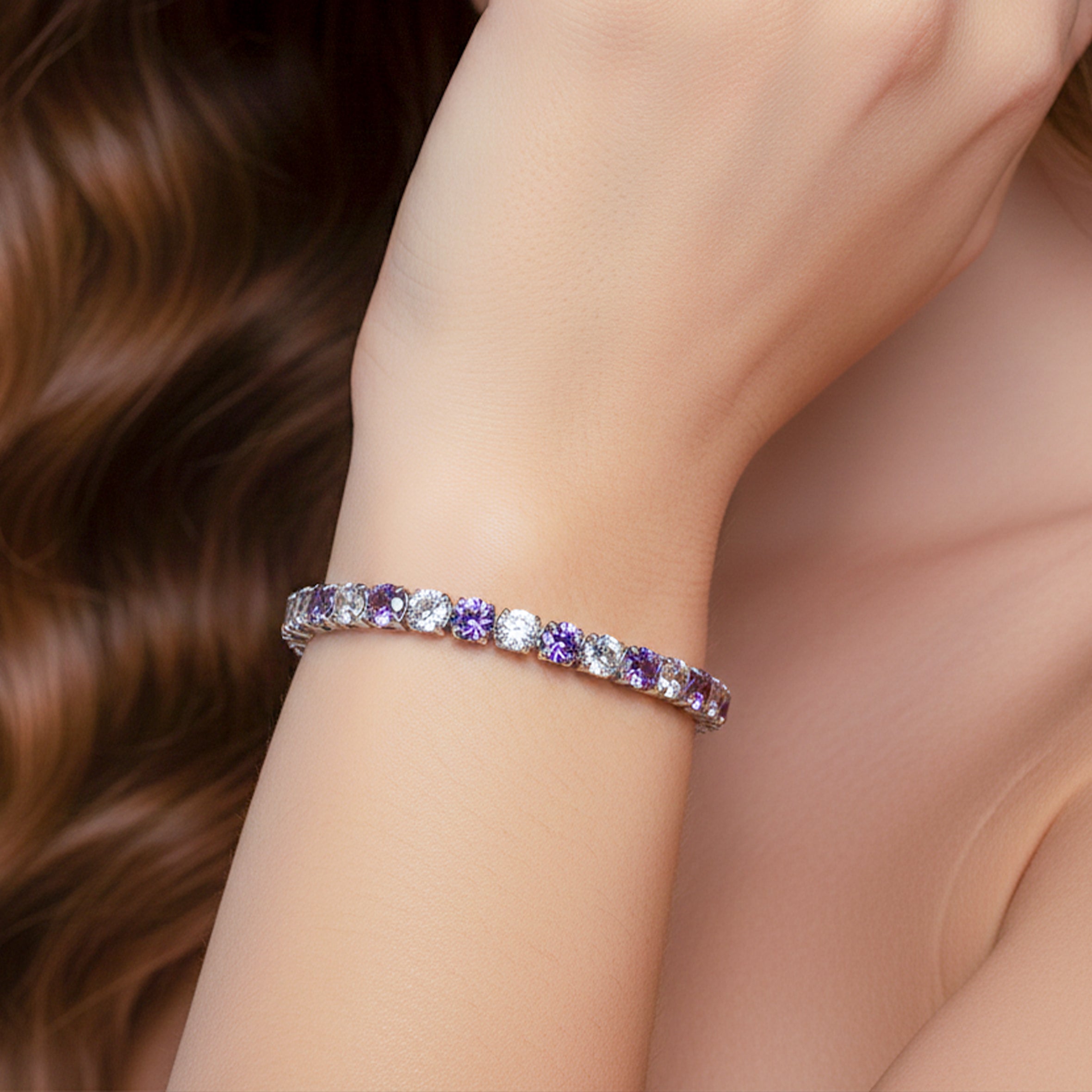 Purple & White Stone Tennis Bracelet GWB -60
