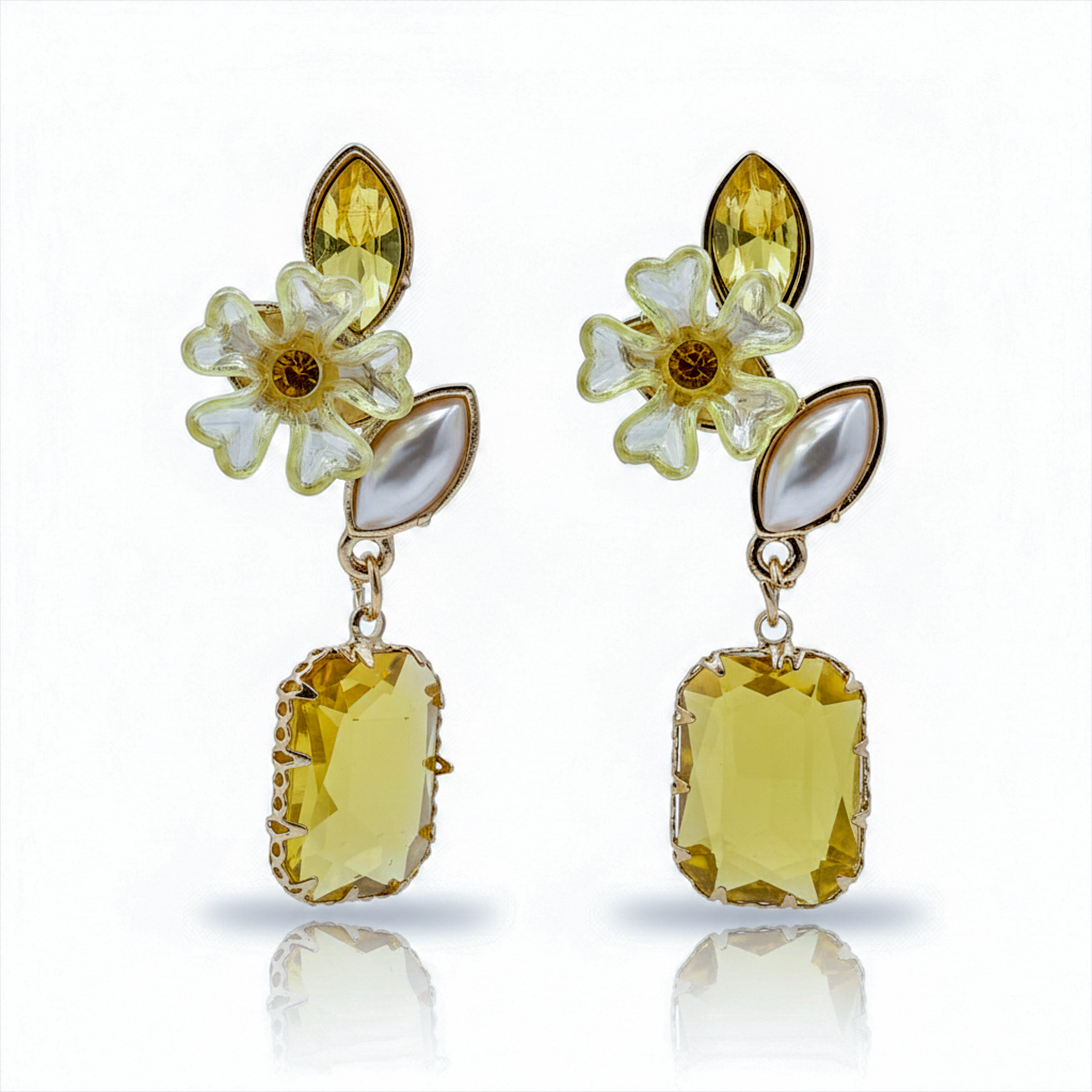 Yellow Floral Crystal  Earrings GWE -245