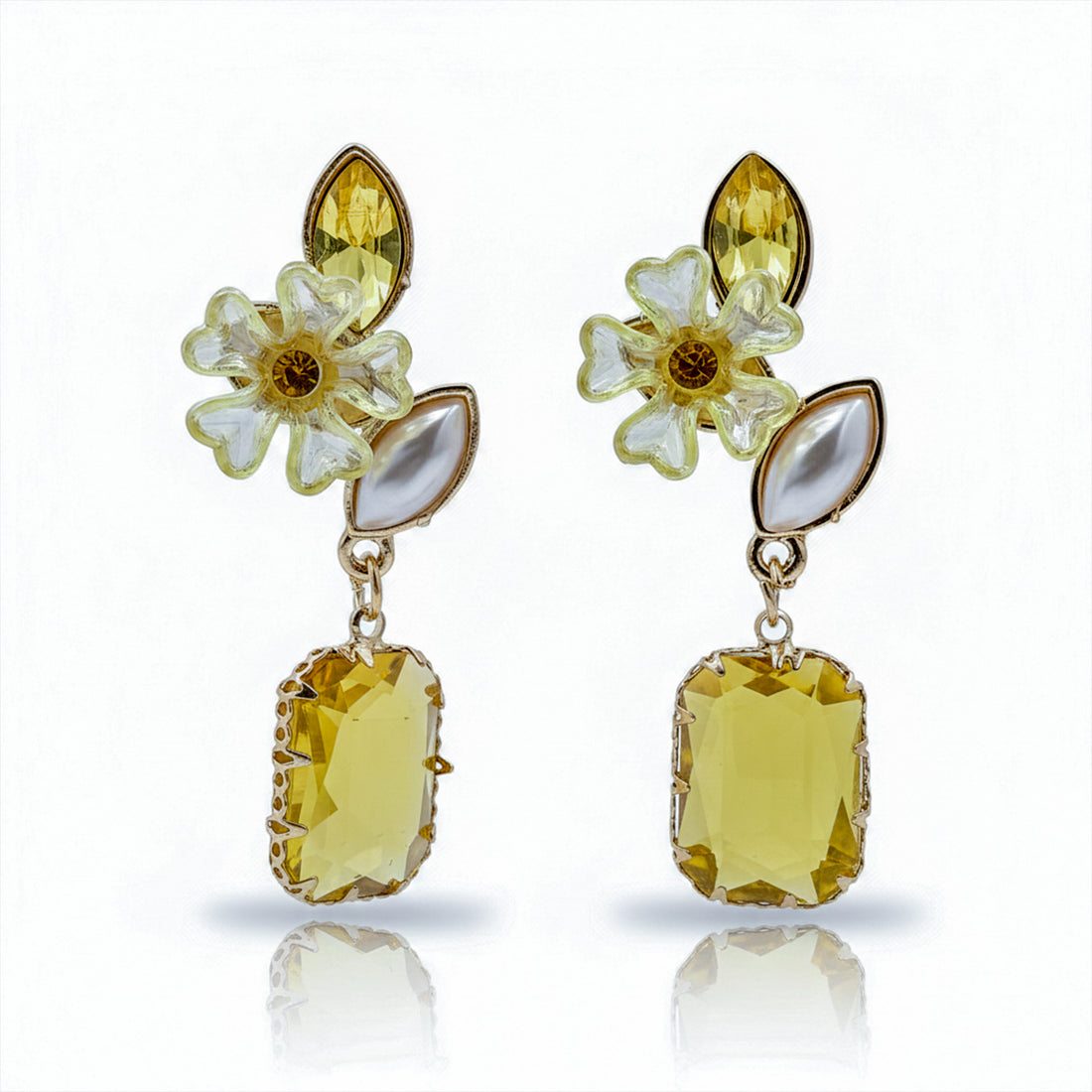 Yellow Floral Crystal  Earrings GWE -245