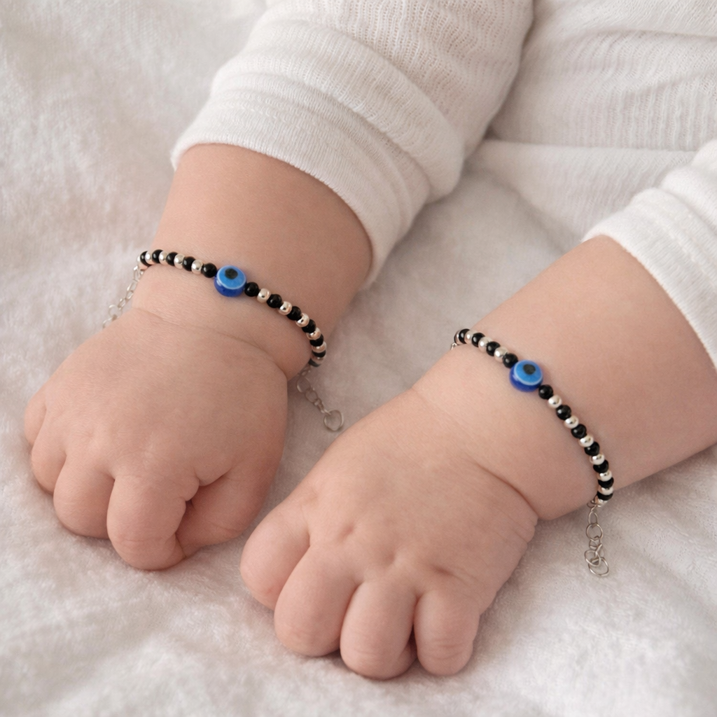 Silver Black Beaded Baby Bracelet GBB -7