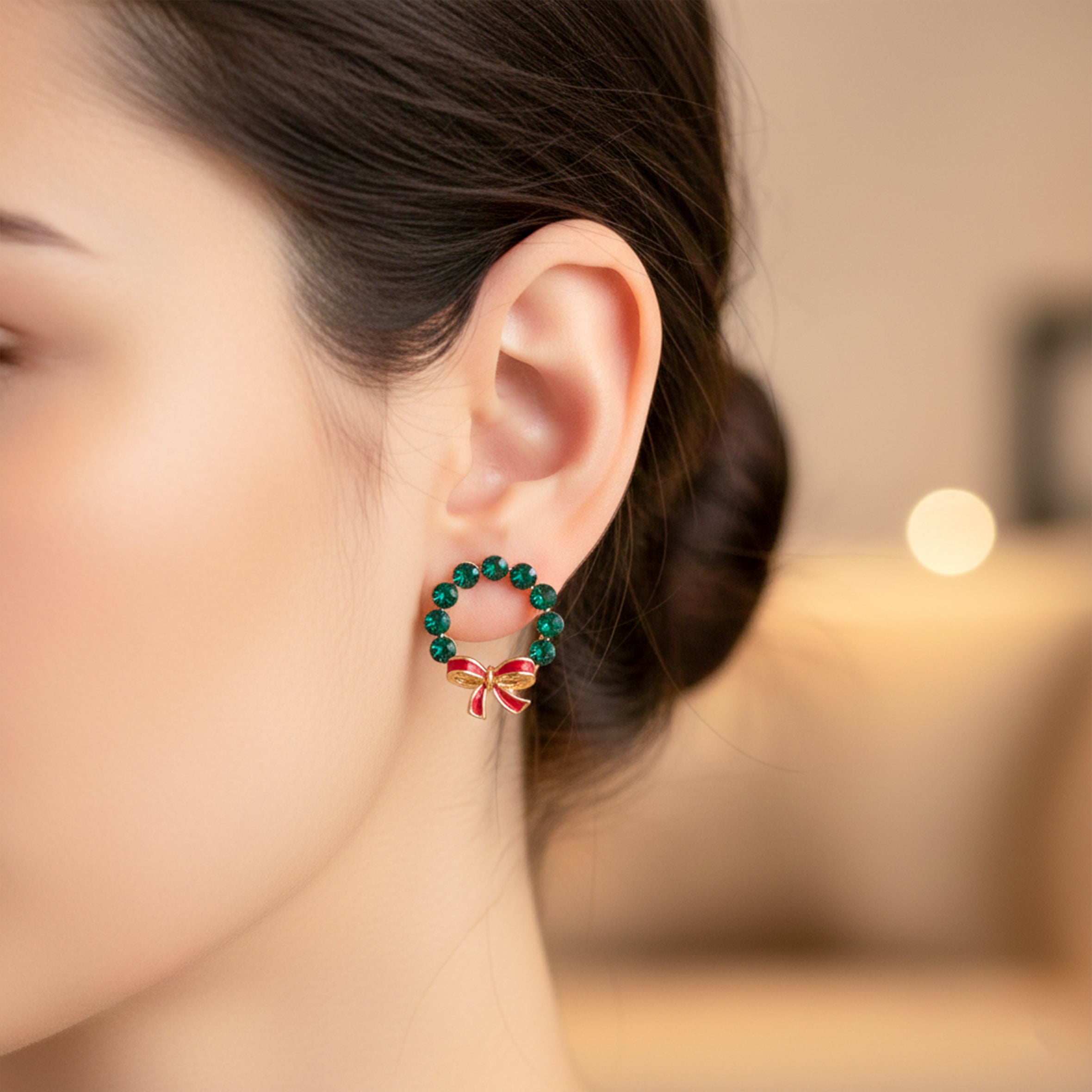 Crystal Wreath Bow Stud Earrings GWE -118