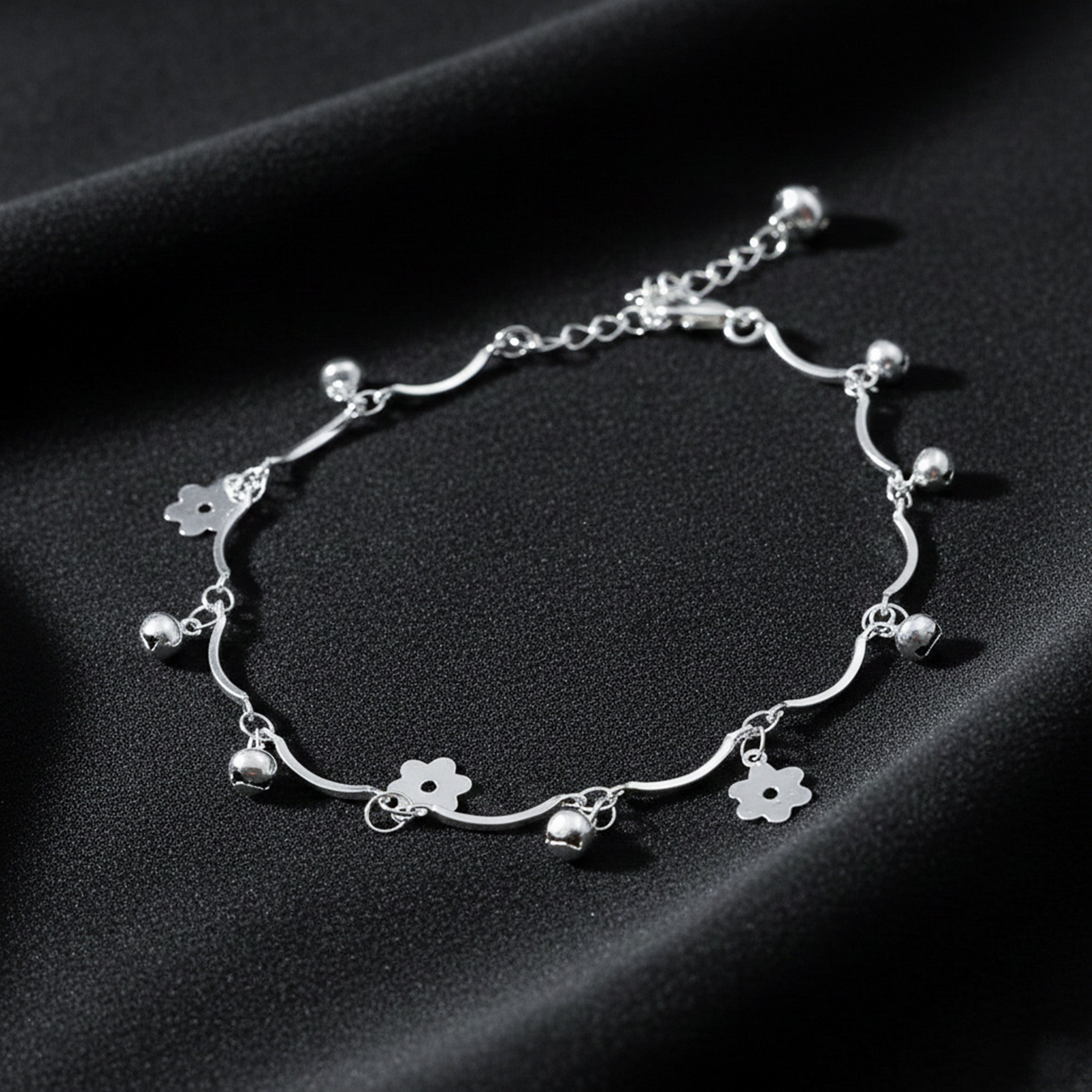 Floral Bell Silver Anklet