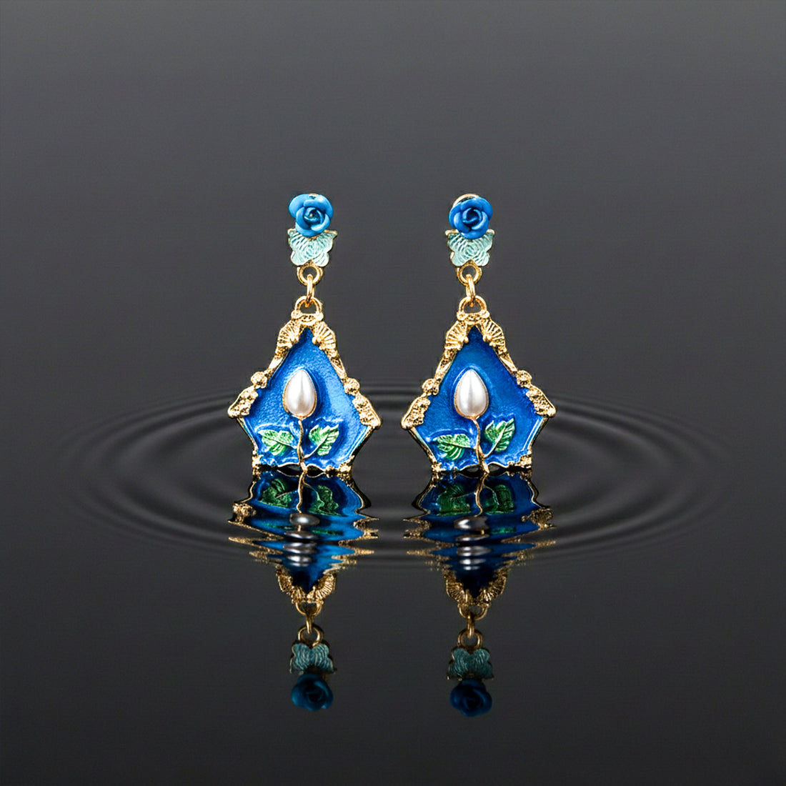 Royal Blue Floral Earrings GWE -234