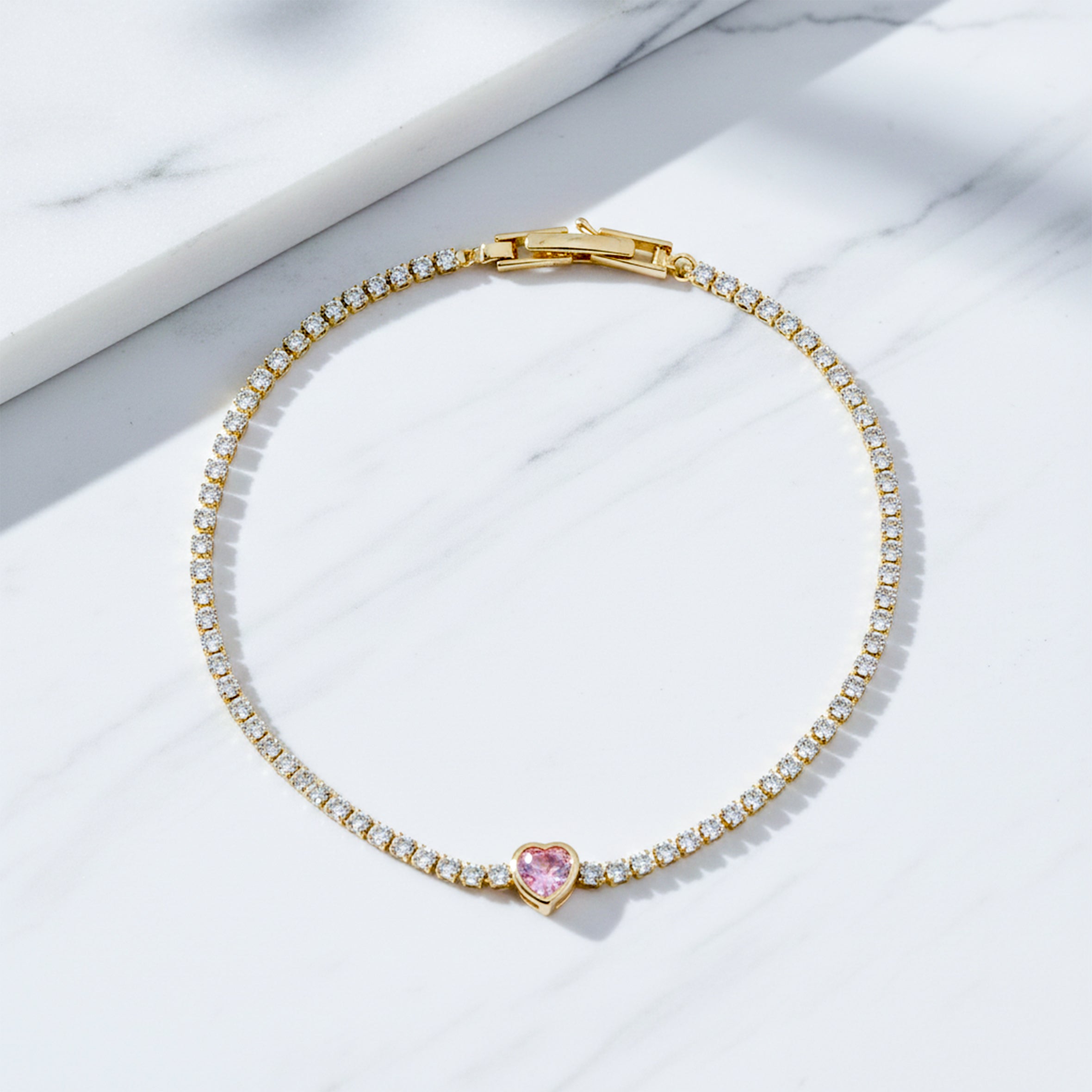 Golden Blush Heart Tennis Bracelet GWB -98