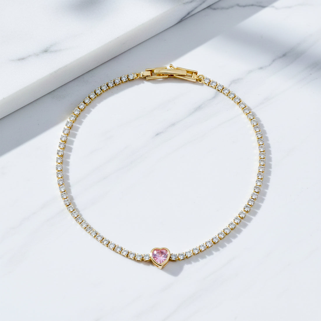 Golden Blush Heart Tennis Bracelet GWB -98