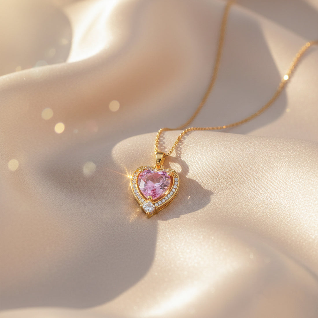 Pink Heart Halo Pendant Necklace GWN -141
