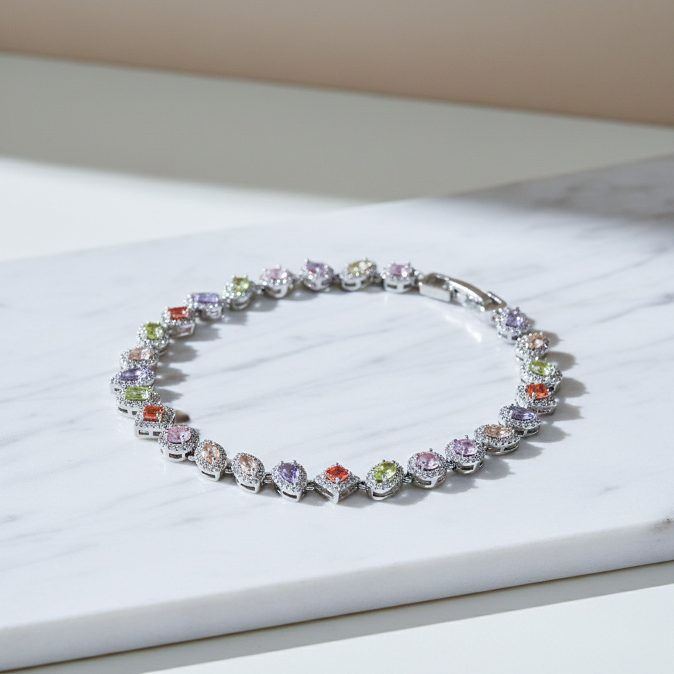 Pastel Multicolor Halo Stone Tennis Bracelet GWB -136
