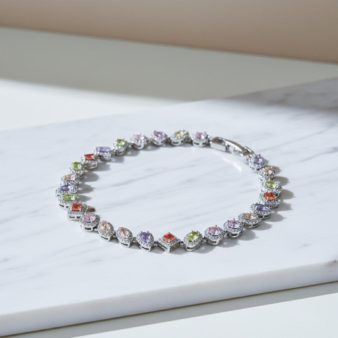 Pastel Multicolor Halo Stone Tennis Bracelet GWB -136