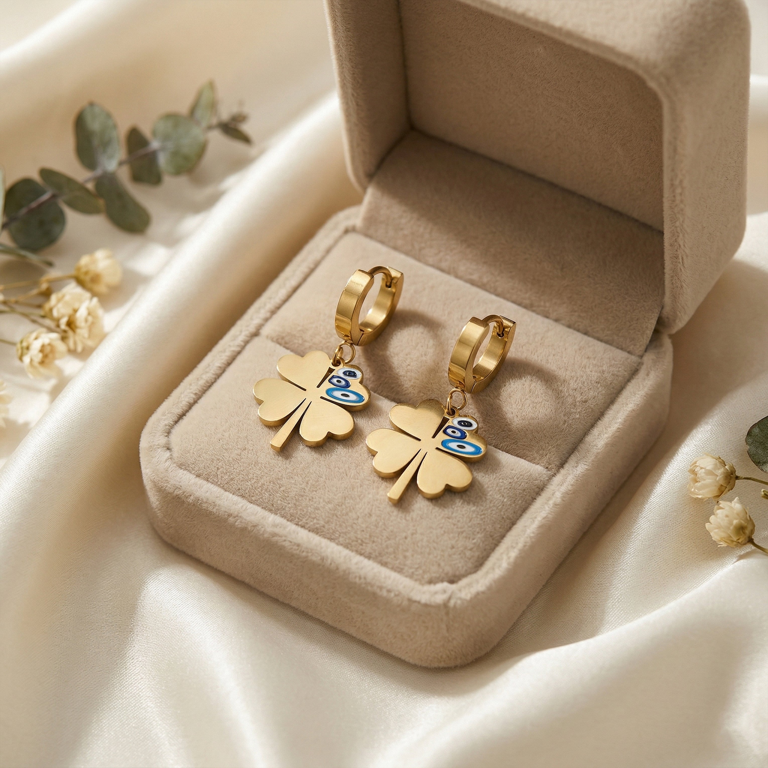 Lucky Clover Nazar Hoop Earrings GWE -82