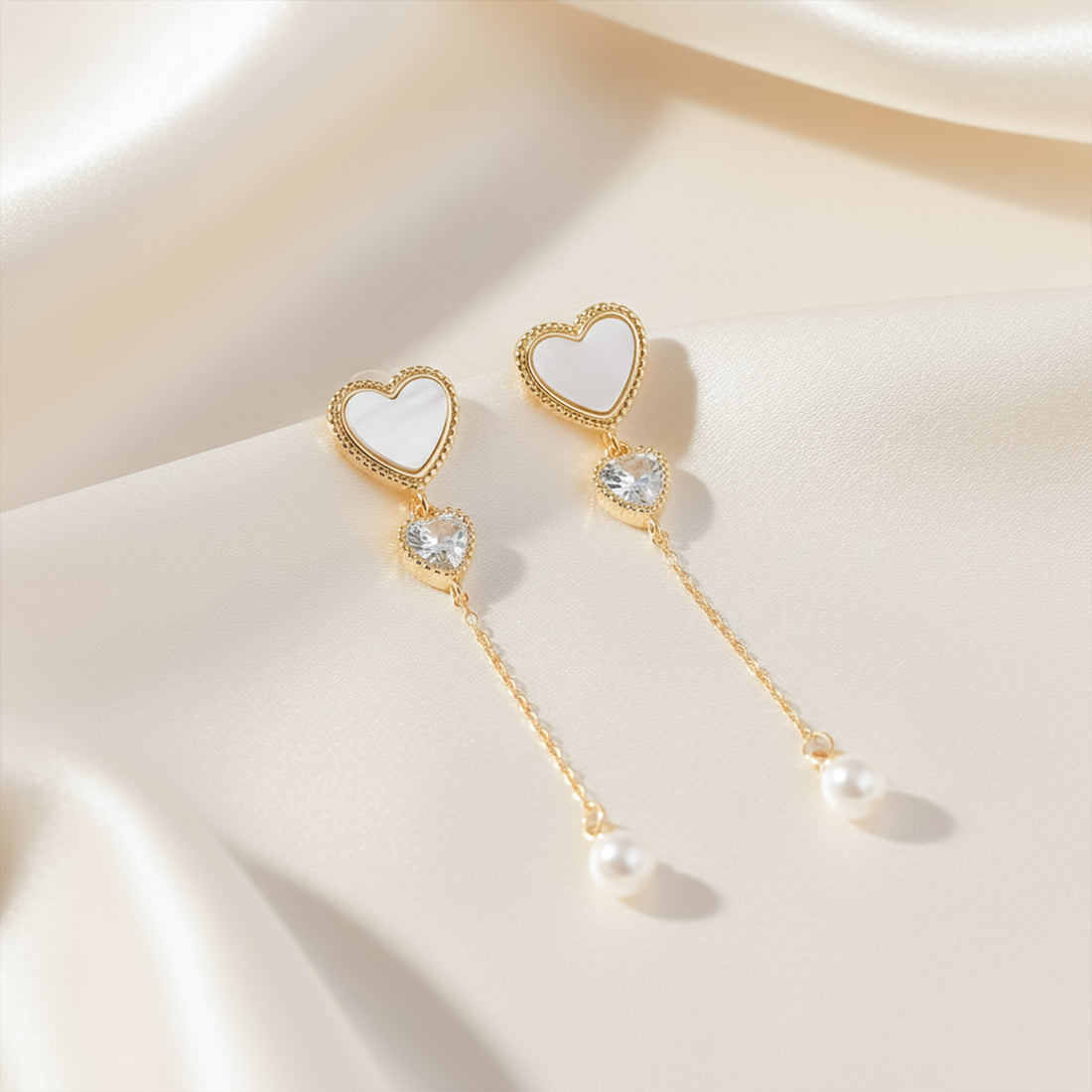 Heart Pearl Chain Drop Earrings GWE -87