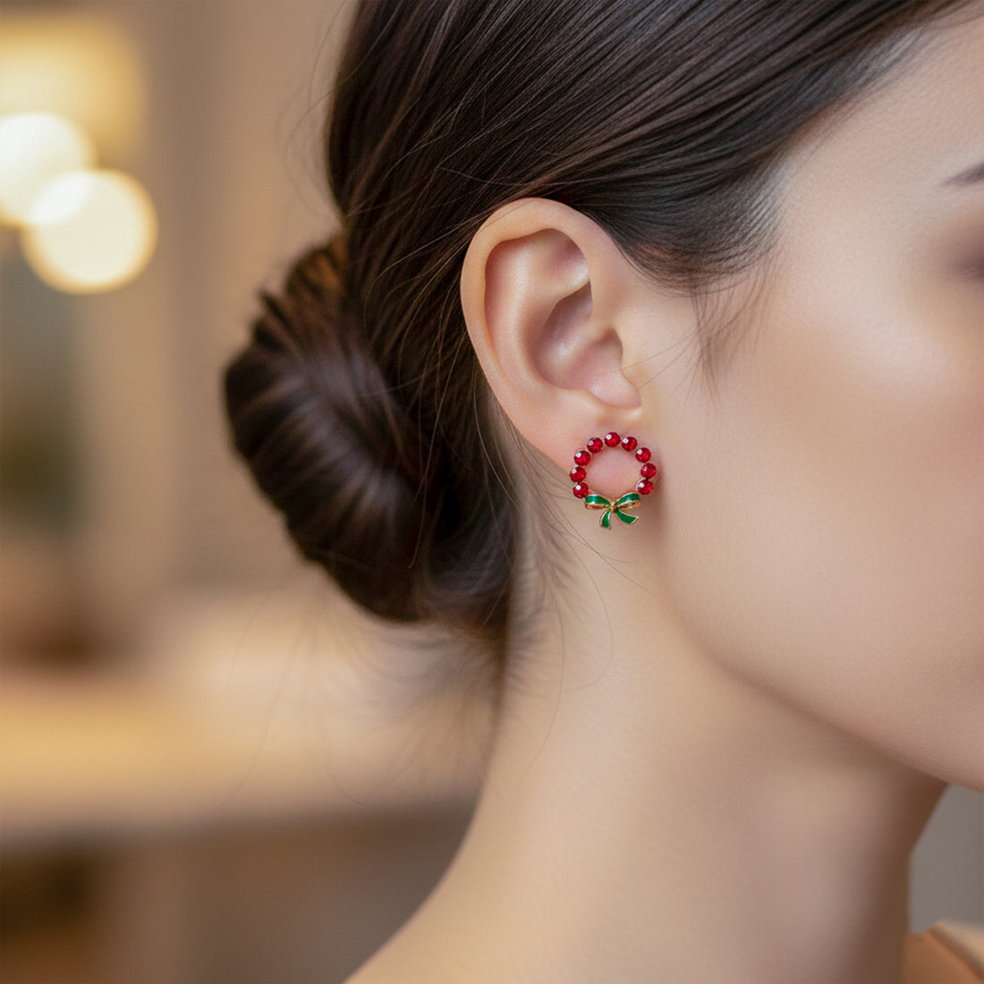 Festive Crystal Wreath Bow Stud Earrings GWE -117