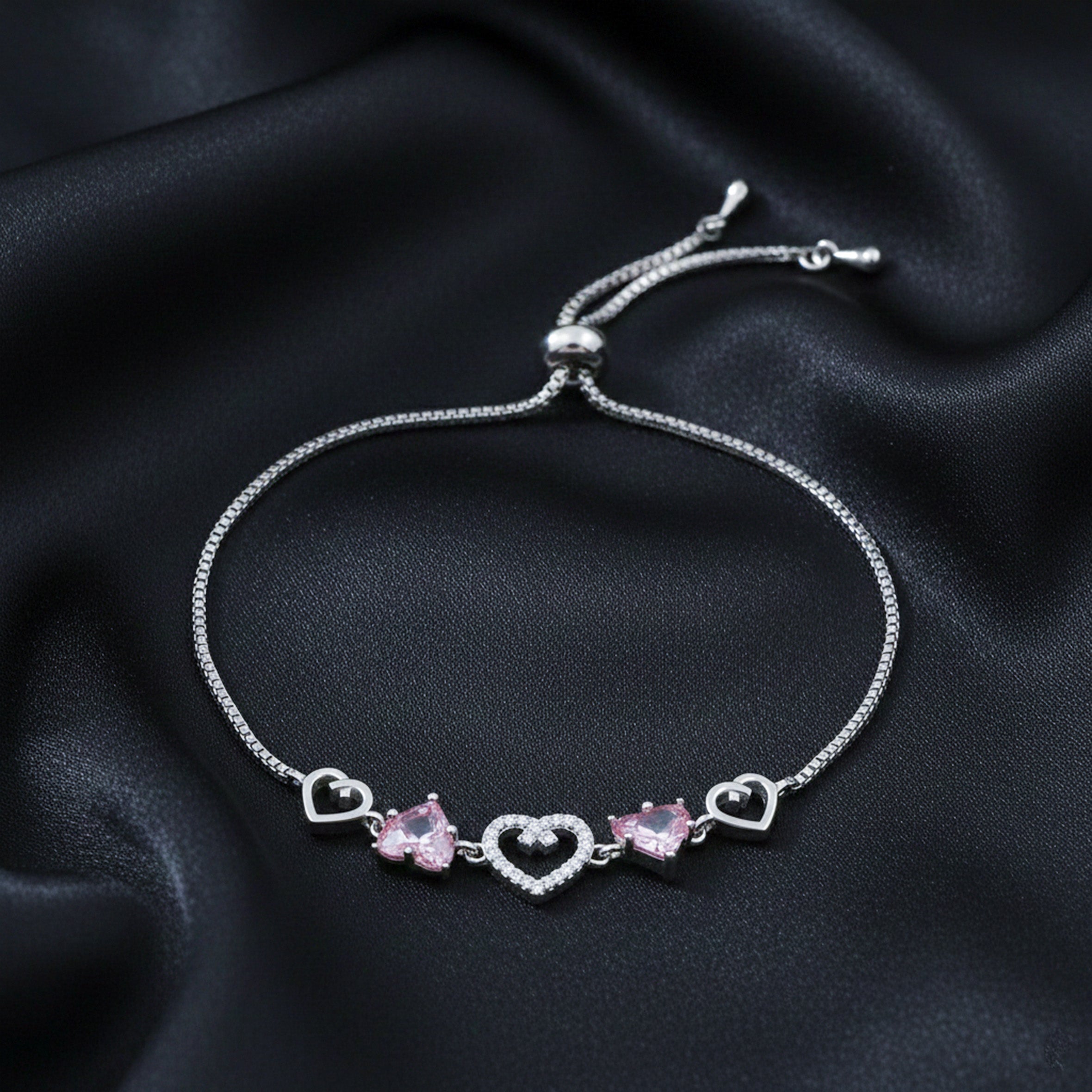 Pink & Crystal Heart Slider Bracelet GWB -156