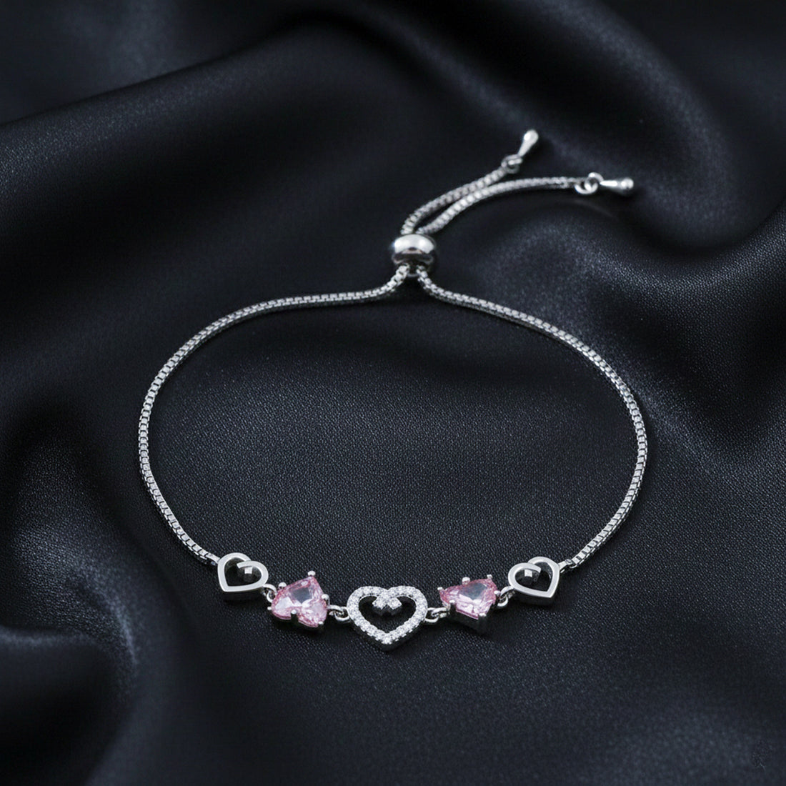 Pink & Crystal Heart Slider Bracelet GWB -156