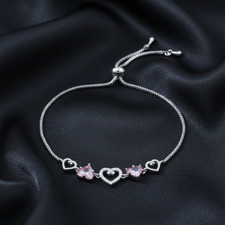 Pink & Crystal Heart Slider Bracelet GWB -156