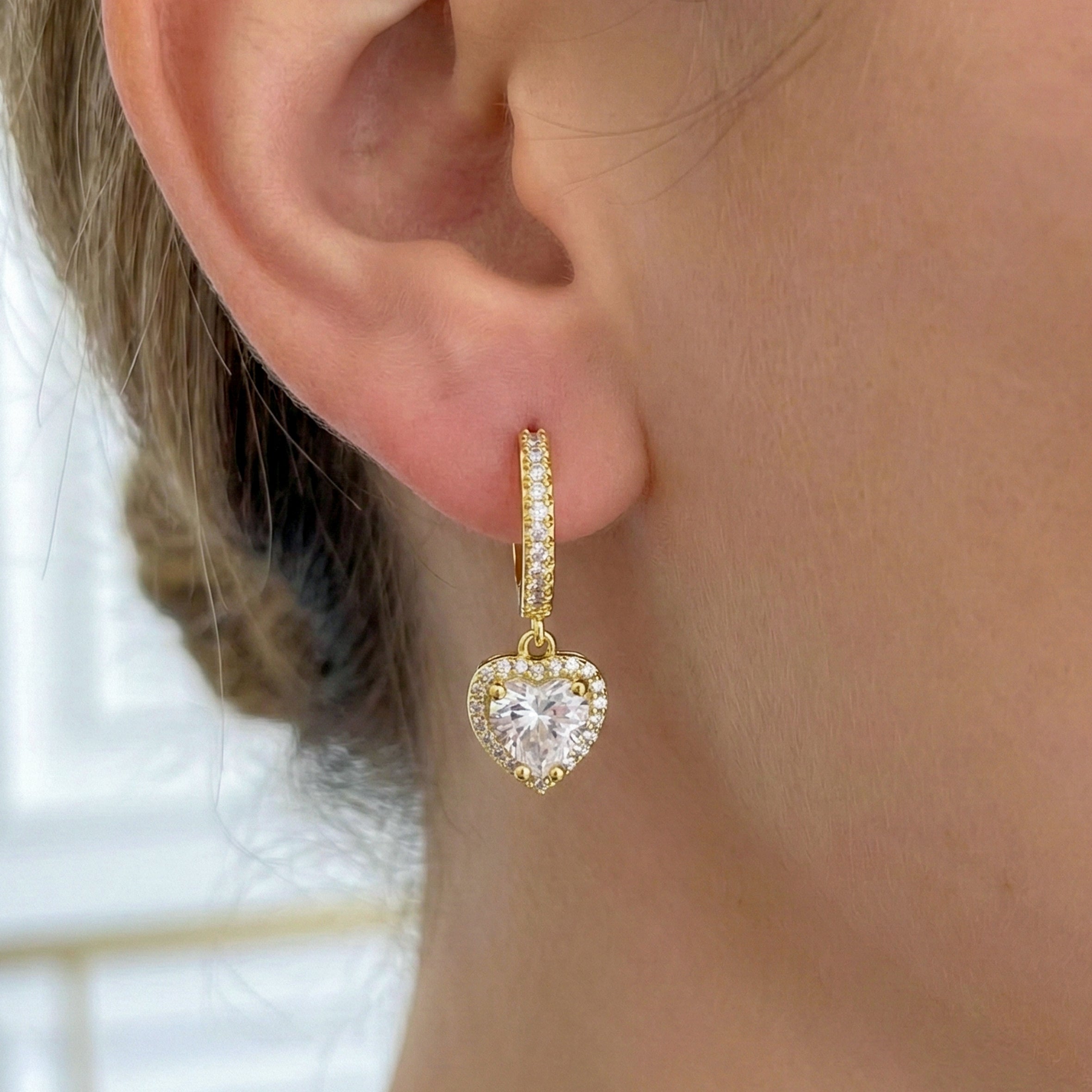 Celeste Heart Halo Drop Hoop Earrings GWE -76