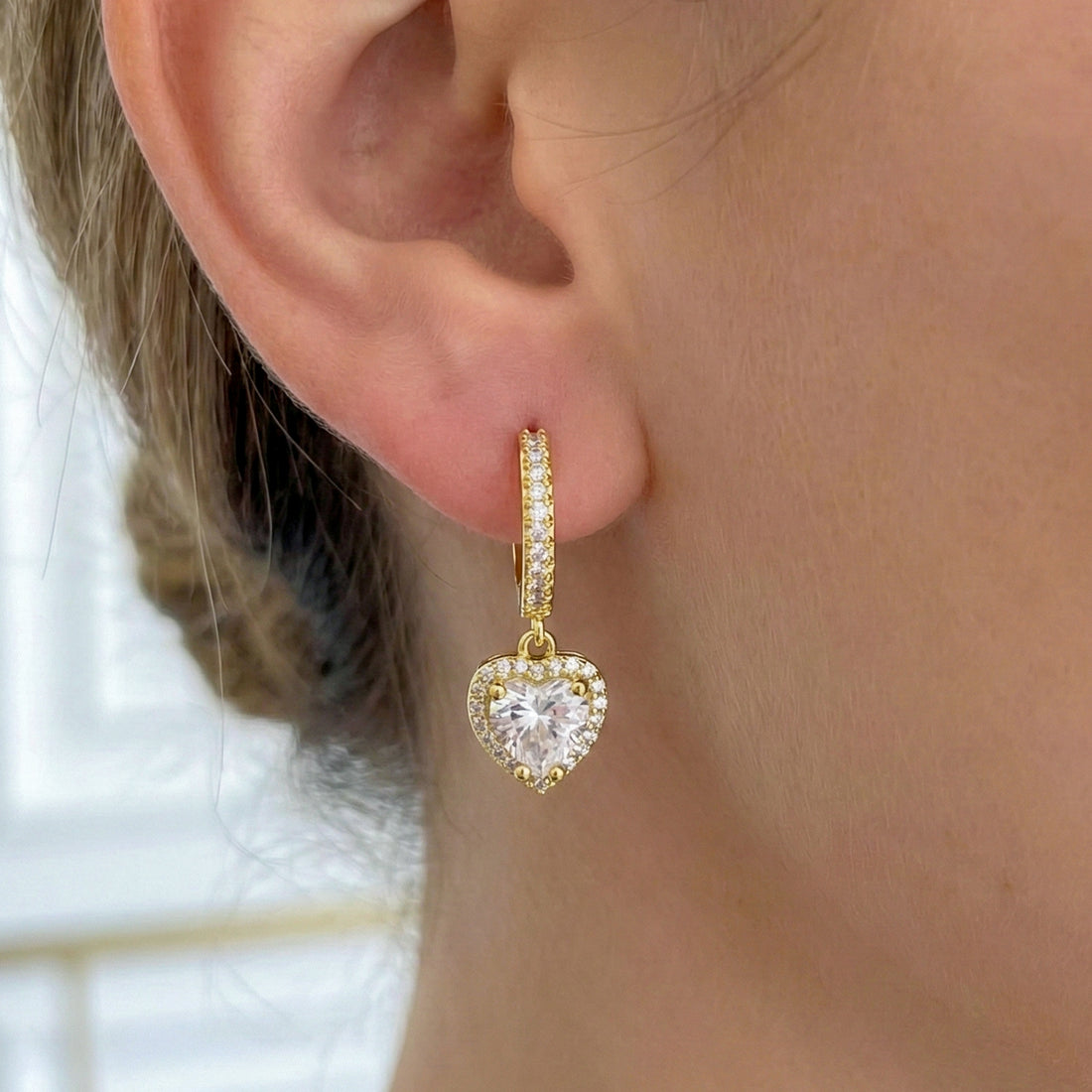 Celeste Heart Halo Drop Hoop Earrings GWE -76