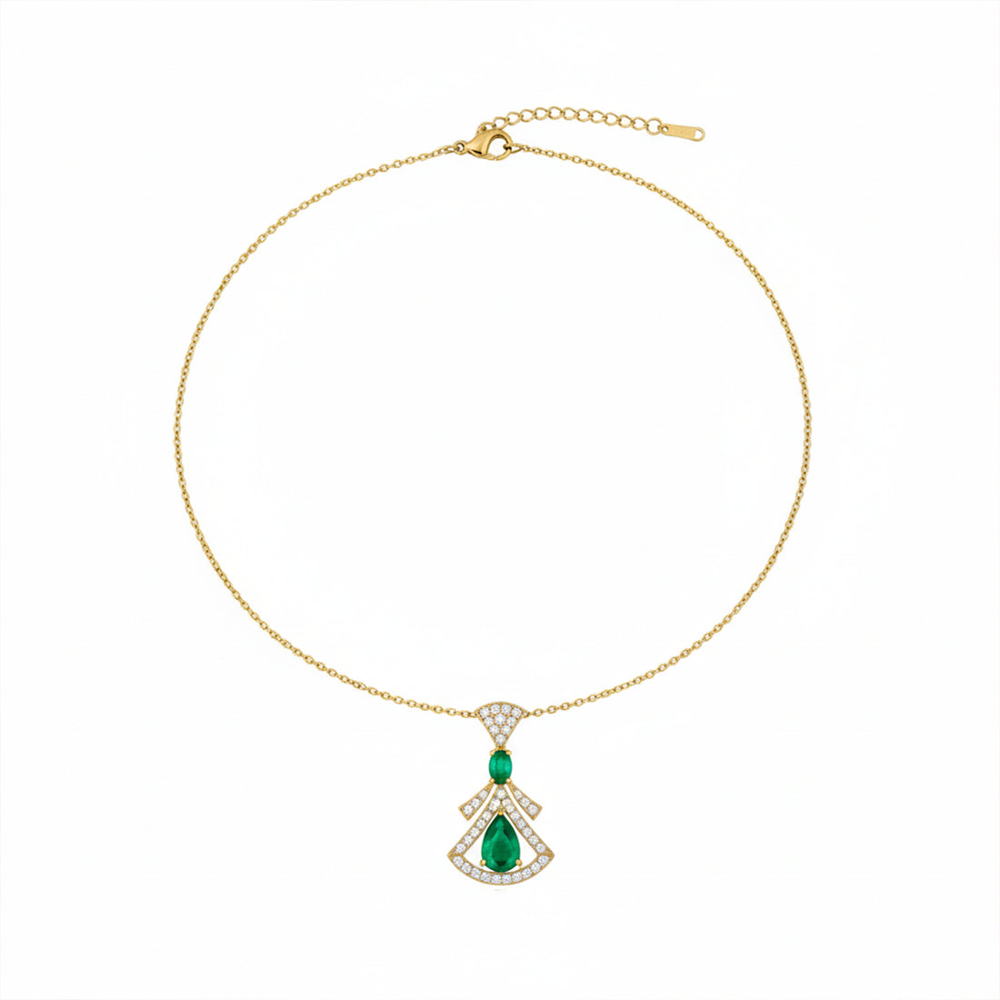 Emerald Fan Drop Pendant Necklace GWN -102