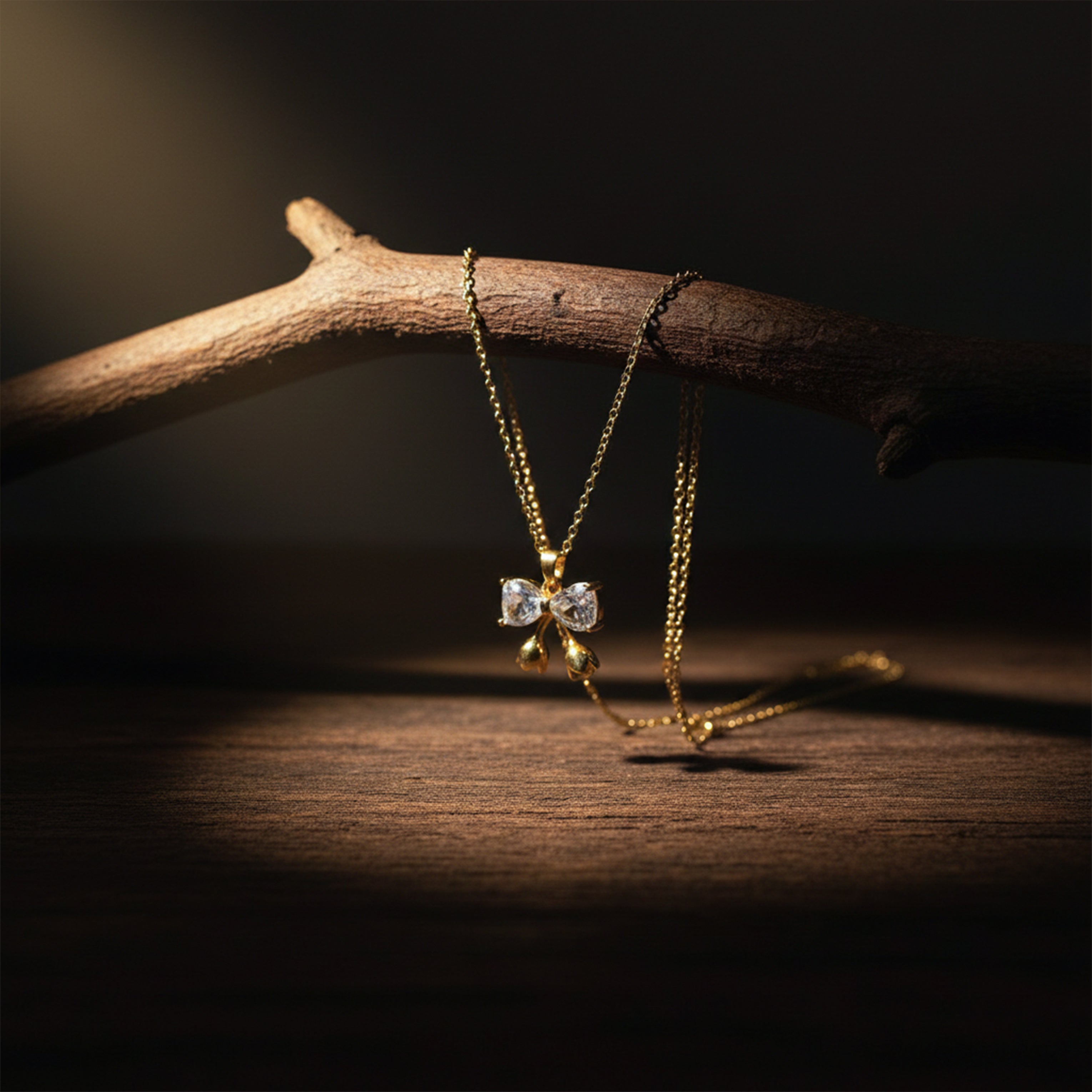Crystal Bow Cherry Drop Necklace GWN -136