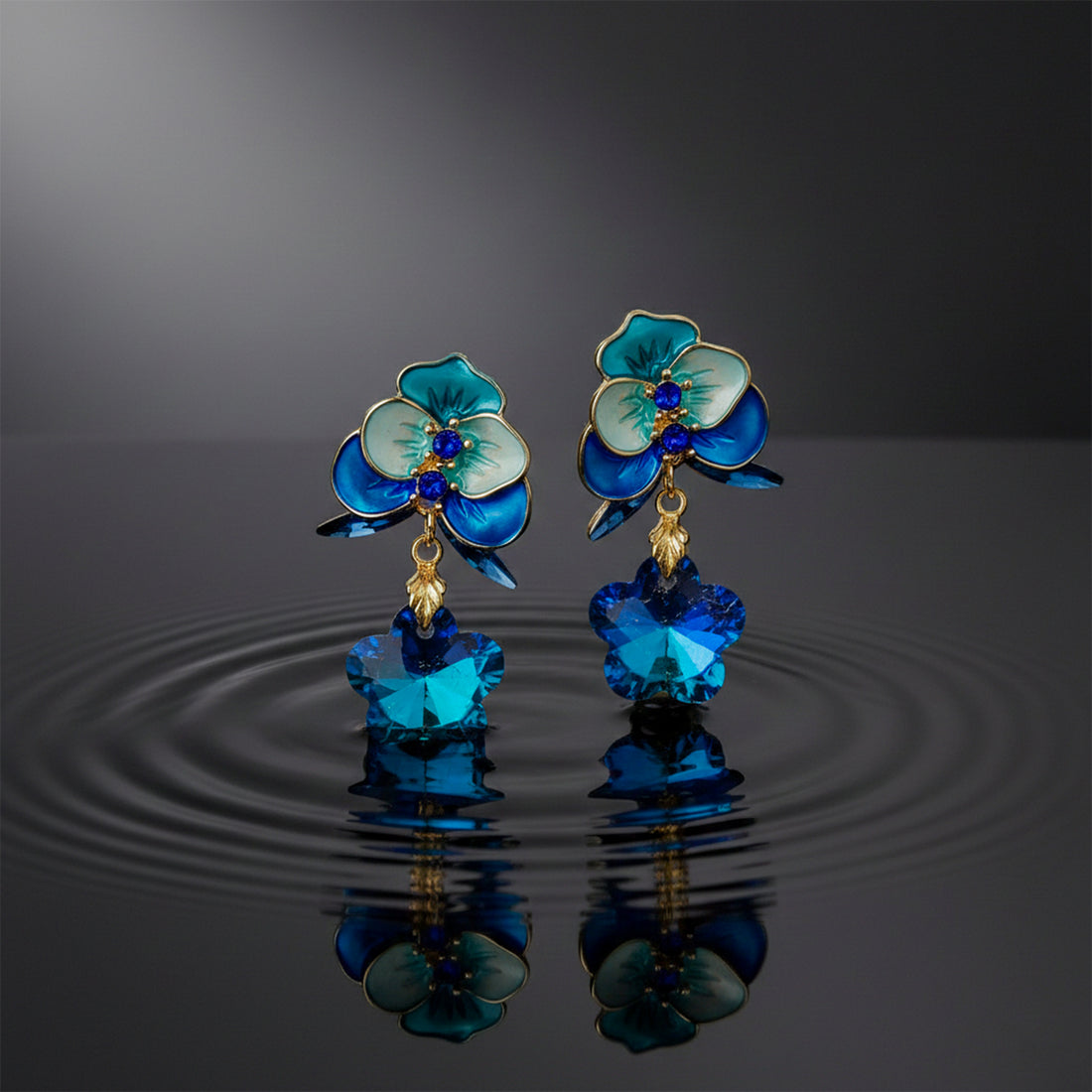 Blue Floral Crystal Earrings GWE -230